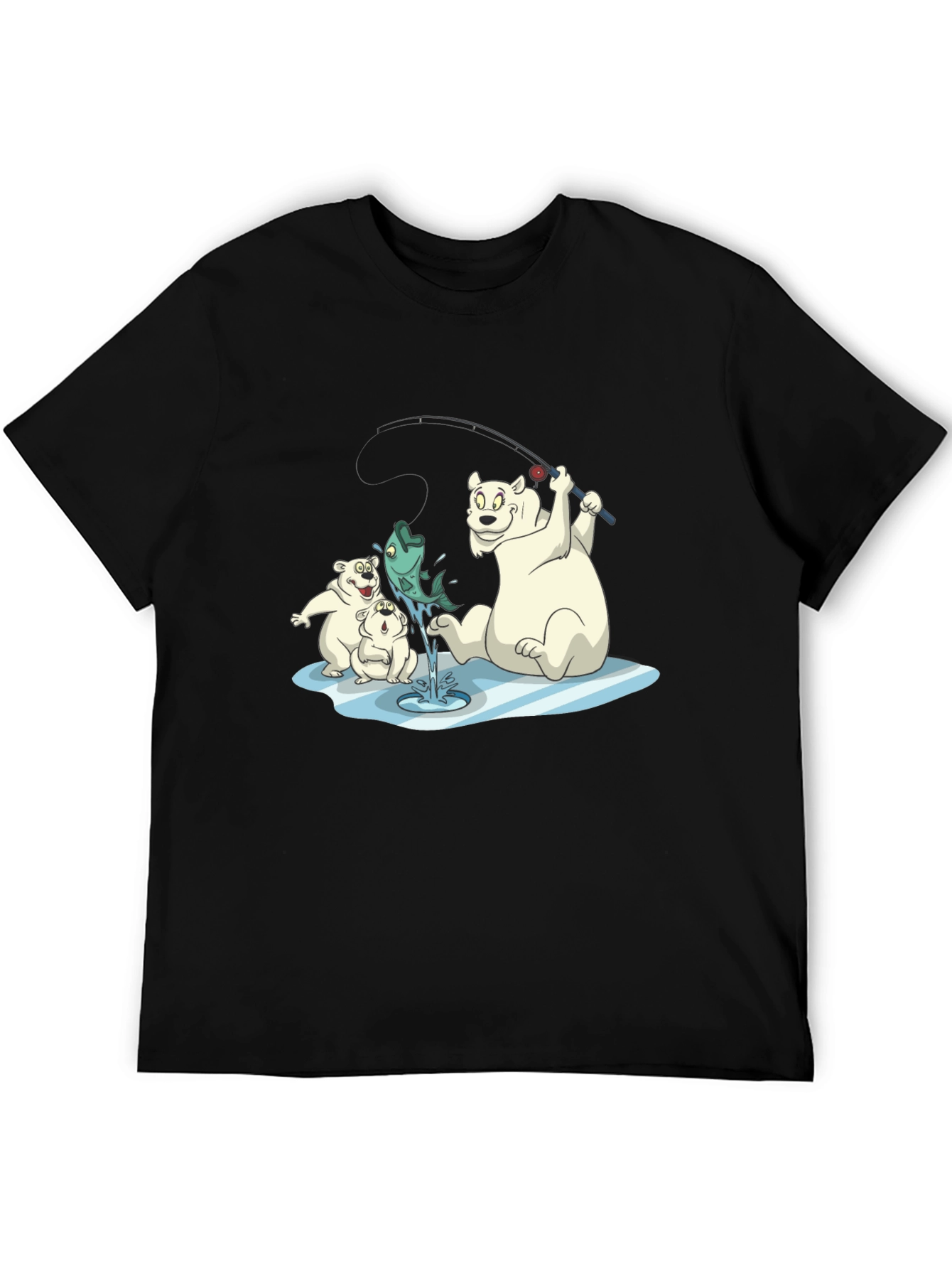 Black Polar Bear Fishing T-Shirt view 5