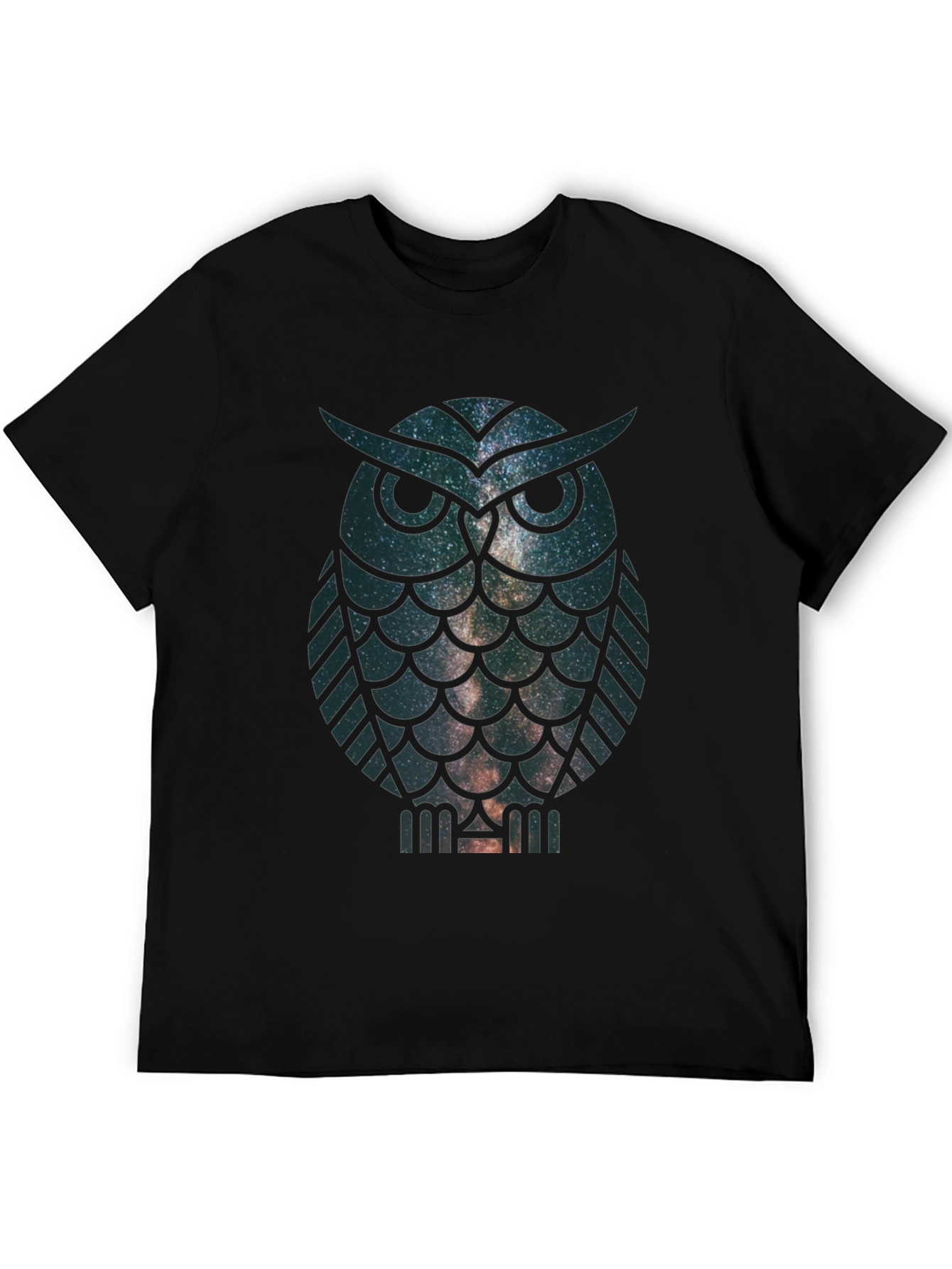 Black Galaxy Owl Graphic Print Crew Neck T-Shirt view 5