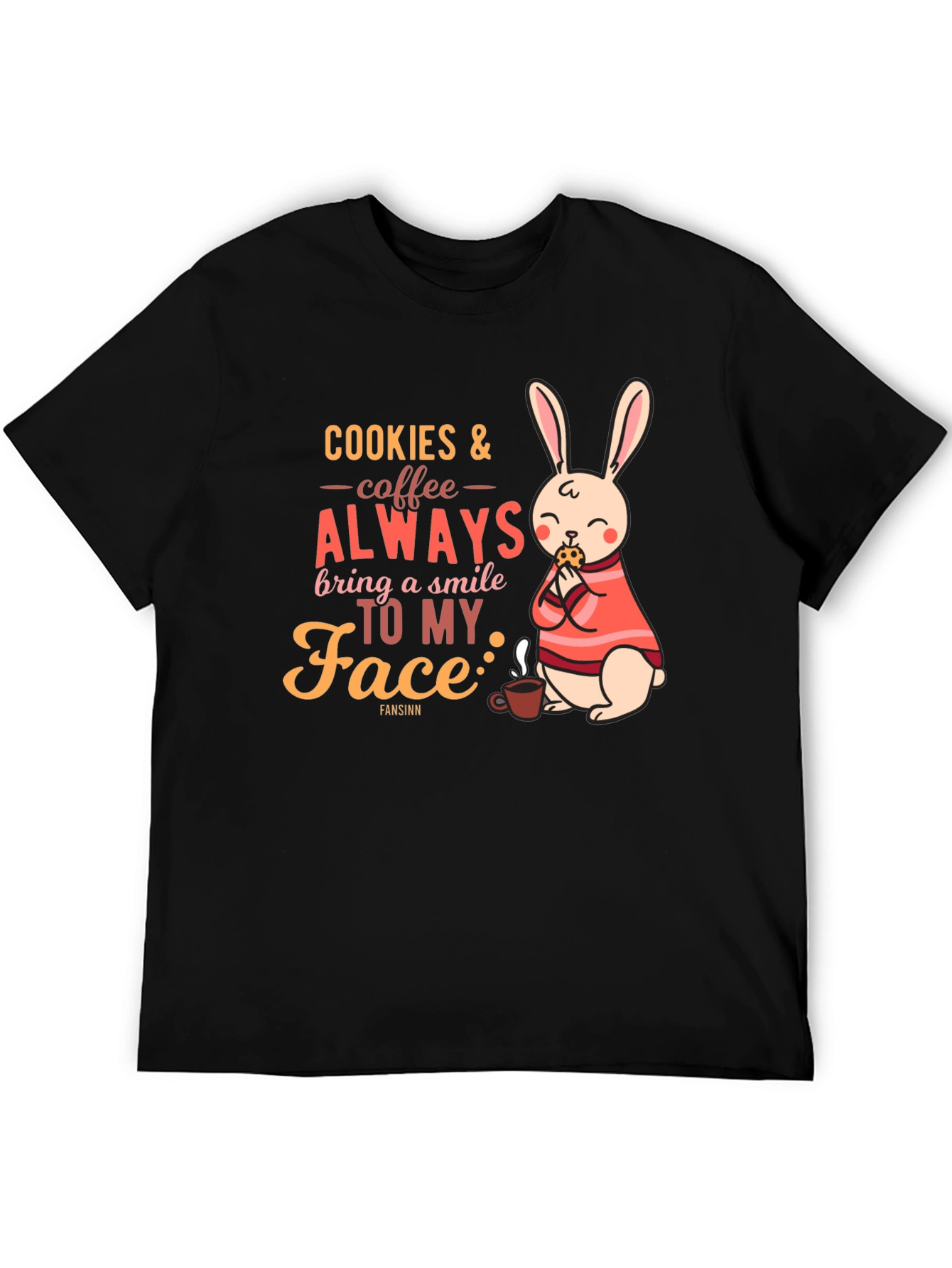 Black Cookies & Coffee T-Shirt - Bunny and Quote Design view 5