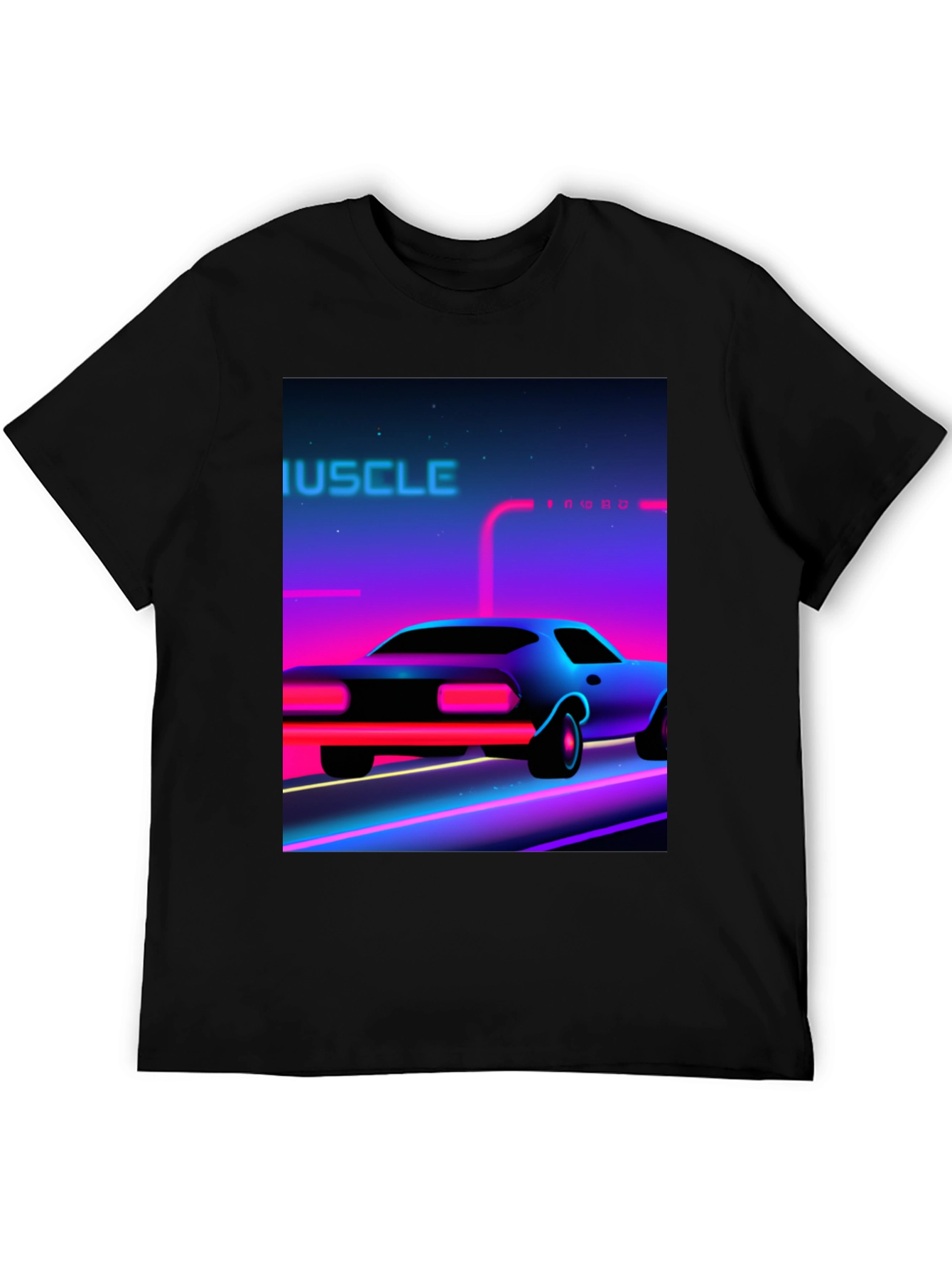 Black Retro Muscle Car Graphic Tee - Black Cotton T-Shirt view 5