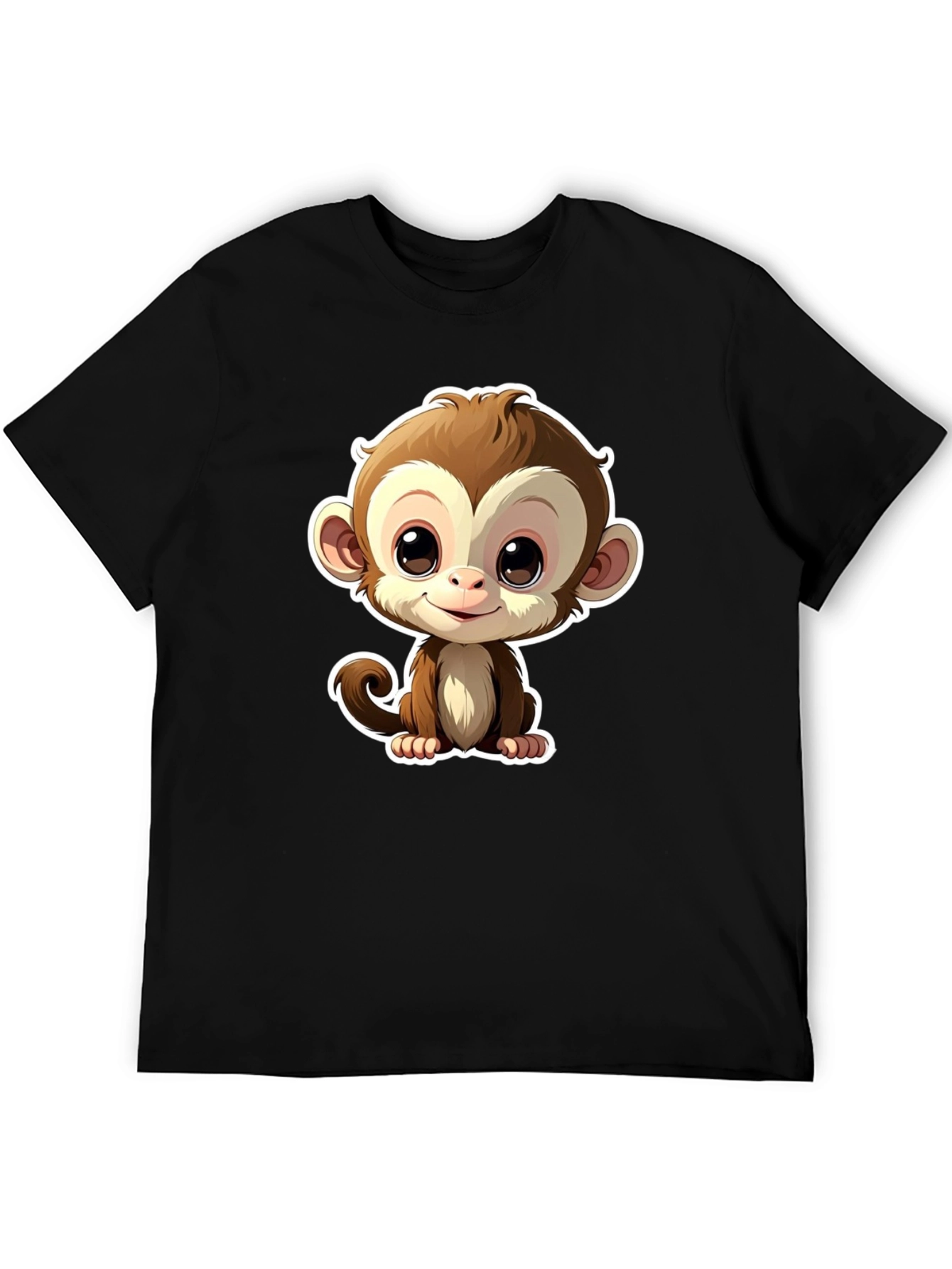 Black Cute Monkey Graphic Tee - Black Casual T-Shirt view 5