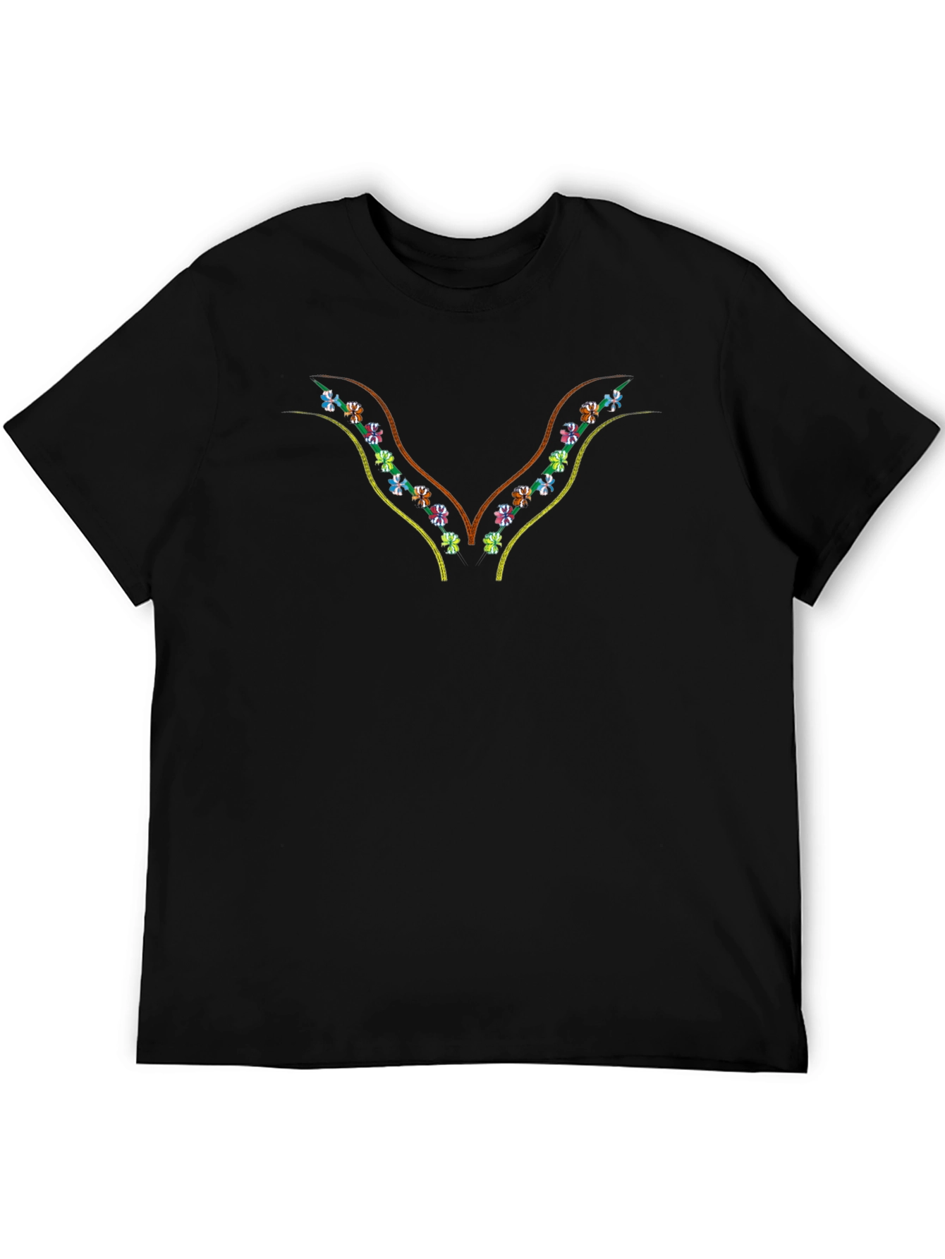 Black Embroidered Floral V-Neck Black T-Shirt view 5