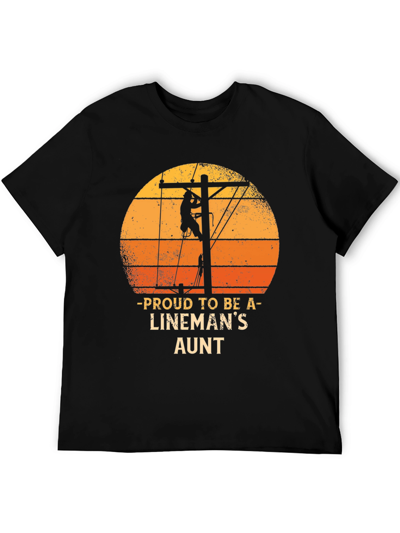 Black Proud Lineman's Aunt T-Shirt Retro Sunset Lineworker Tee view 5