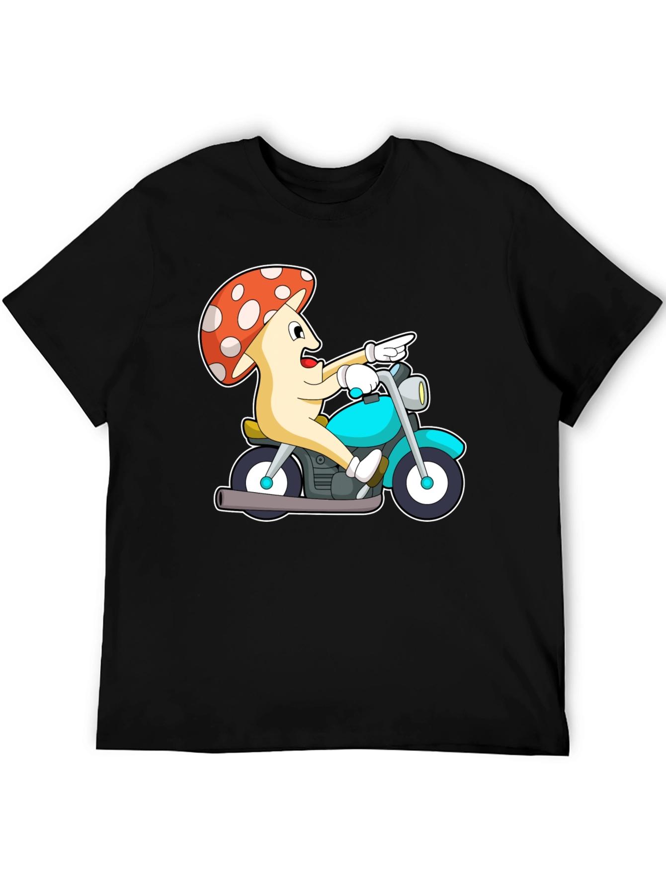 Black Mushroom Rider Graphic Tee - Black Cotton T-Shirt view 5