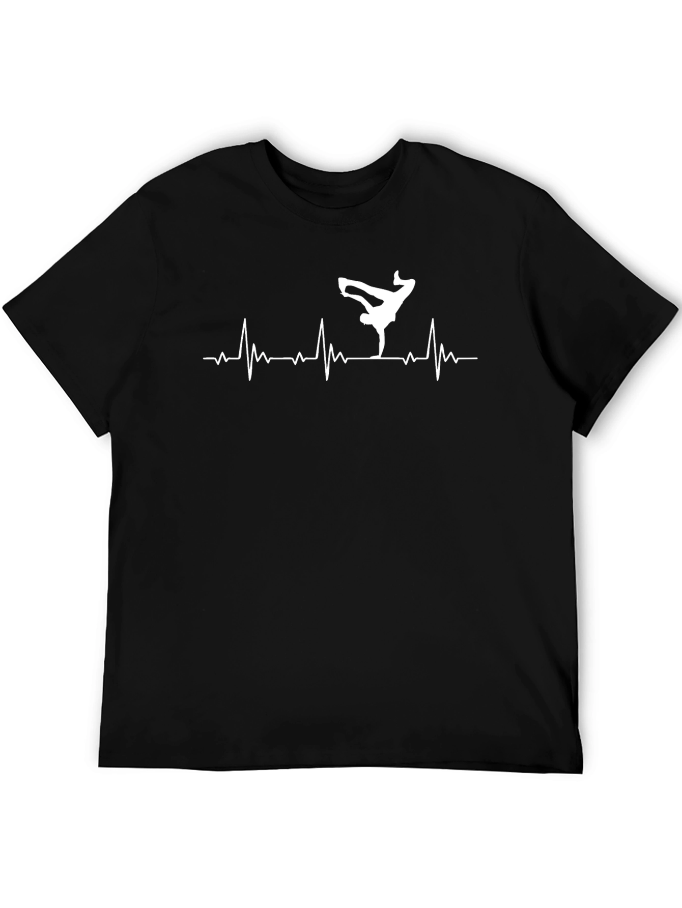 Black Breakdance Heartbeat Graphic Tee - Black Cotton Casual Shirt view 5
