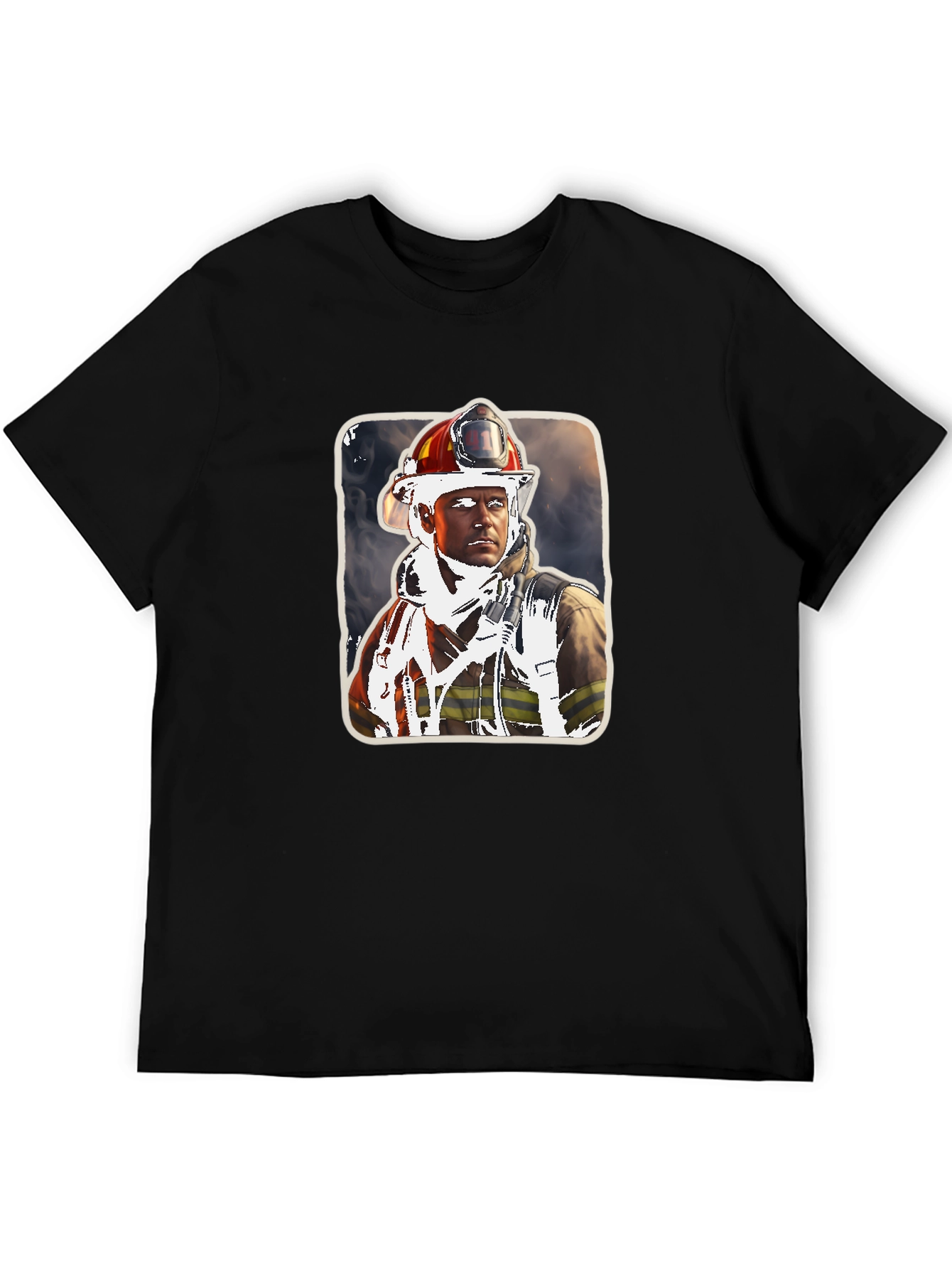 Black Firefighter Portrait Graphic Tee view 5