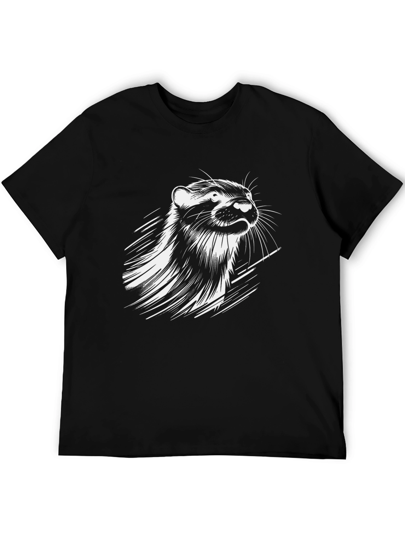 Black Cool Otter Graphic Tee - Black Cotton T-Shirt view 5