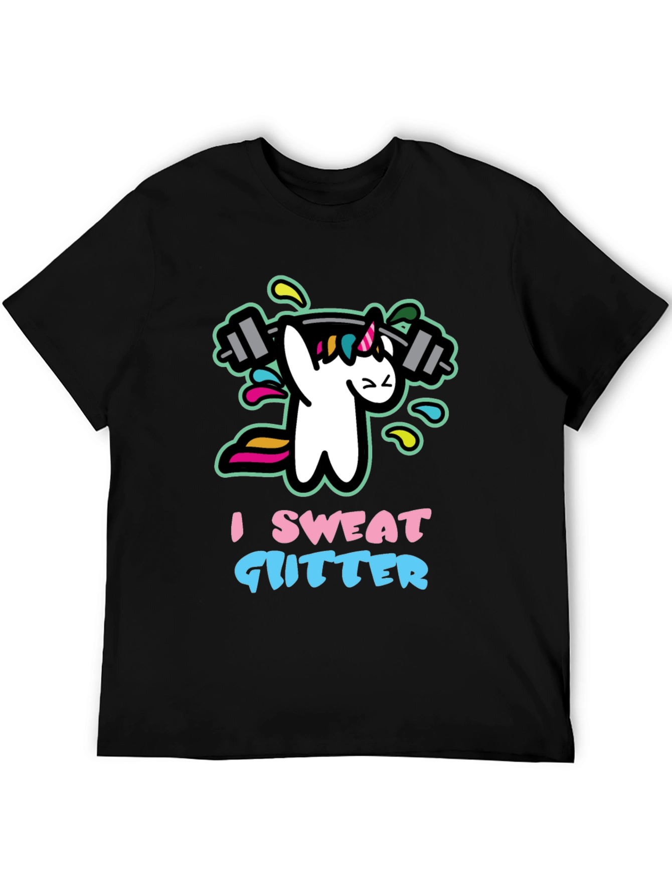 Black I Sweat Glitter Unicorn Gym Black T-Shirt view 5