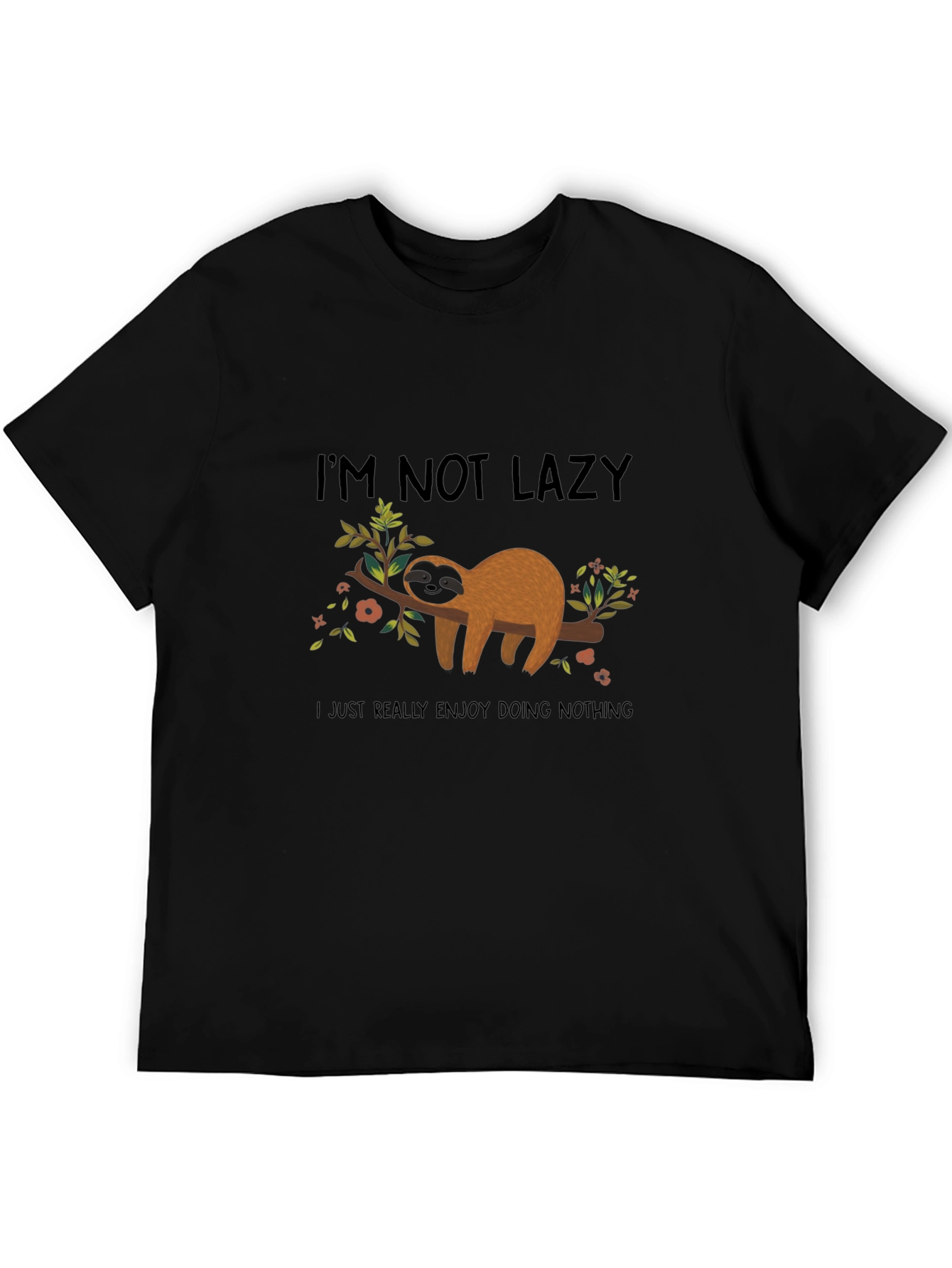 Black Funny Sloth Graphic Tee - I'm Not Lazy, Black view 5