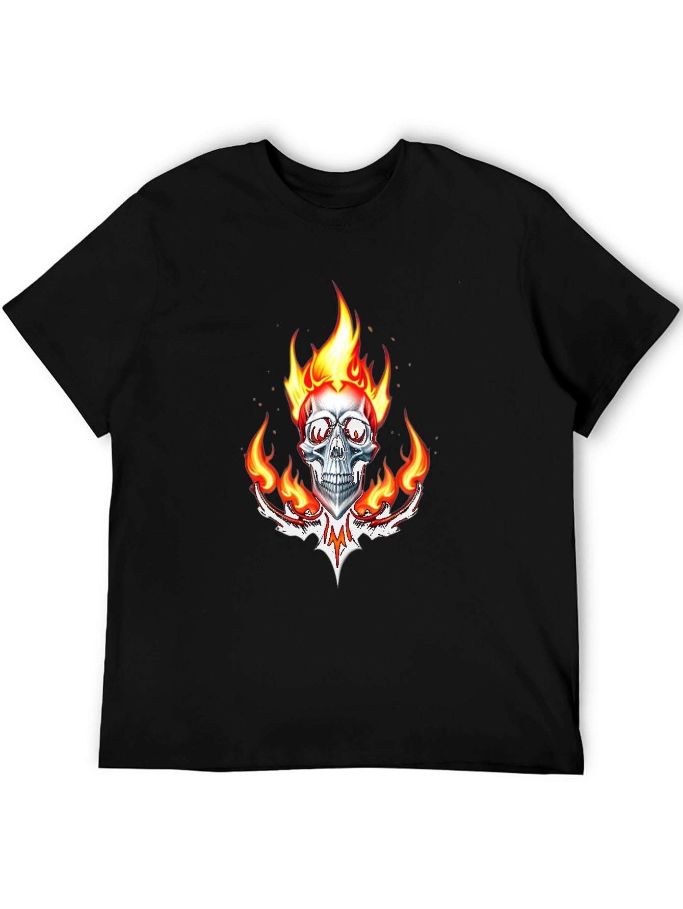 Black Flaming Skull Graphic Tee - Black Cotton view 5