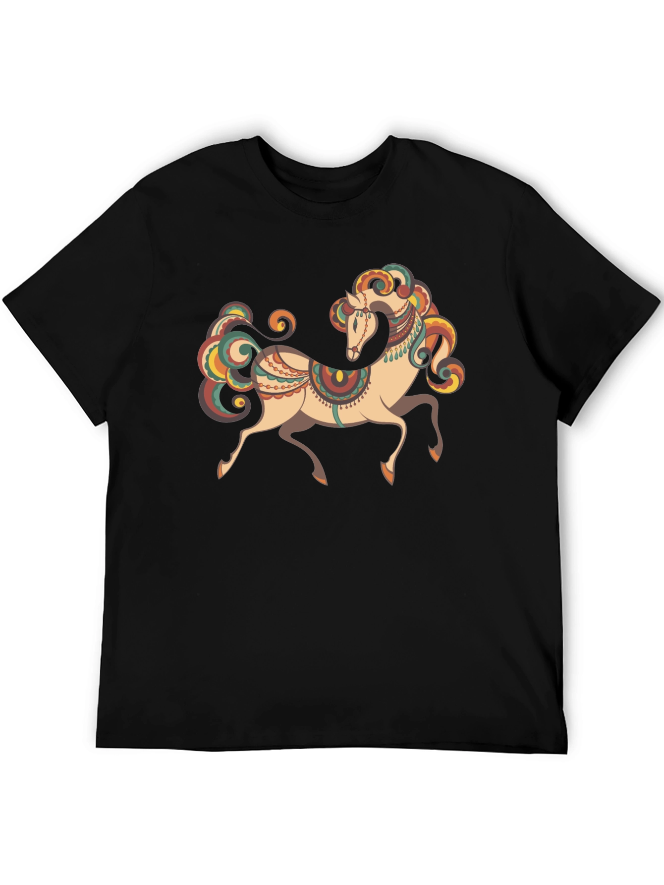 Black Men's Black T-Shirt with Horse Graphic view 5