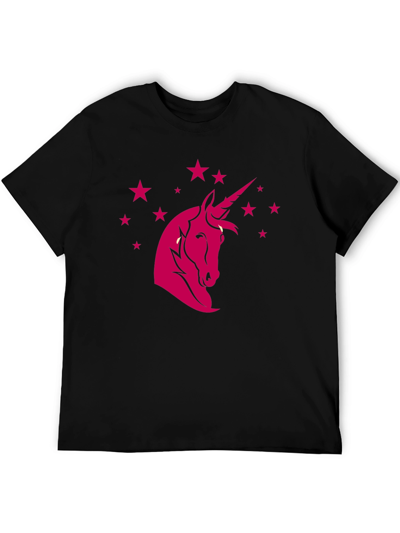 Black Unicorn Star Graphic Tee - Black Cotton Blend Casual T-Shirt view 5