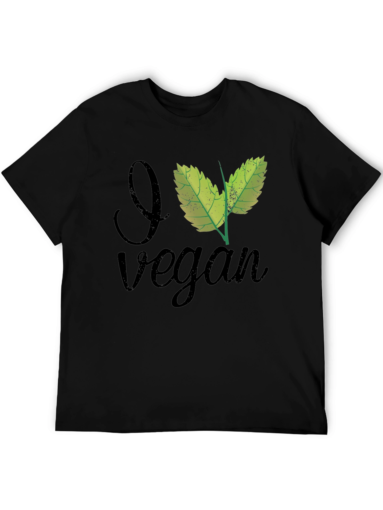 Black I Leaf Vegan T-Shirt - Black, Crew Neck view 5