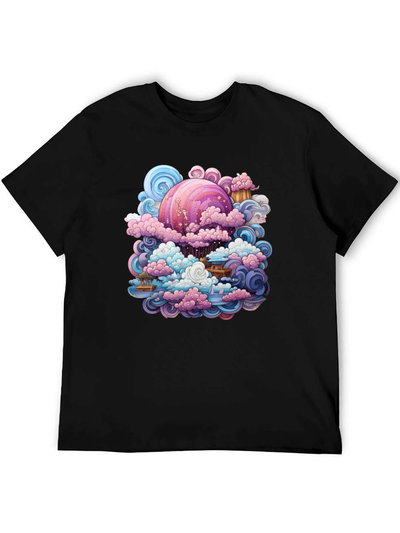 Black Whimsical Cloudscape Graphic Tee - Fantasy Design view 5