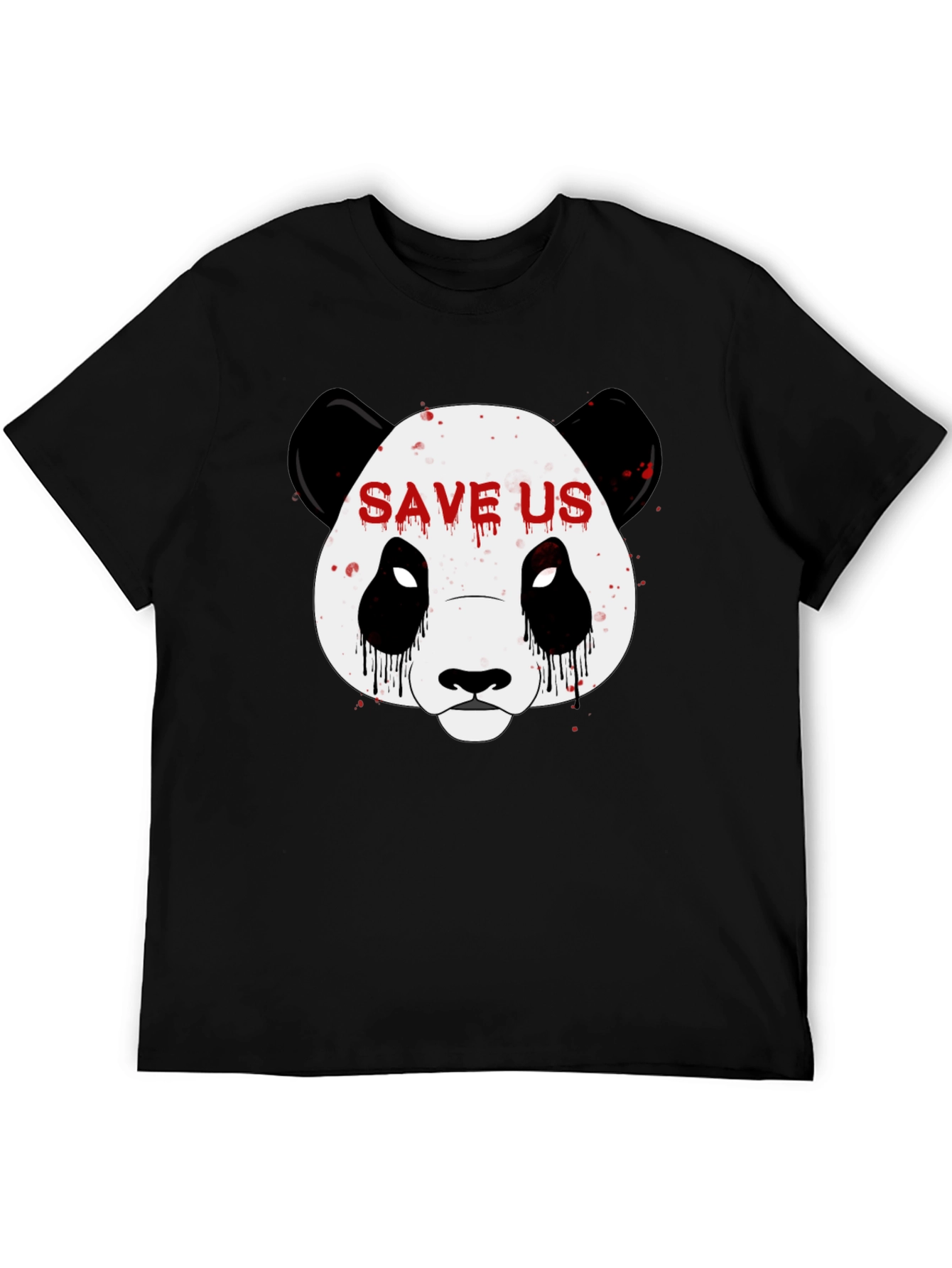 Black Save Us Panda Graphic Print Black T-Shirt view 5
