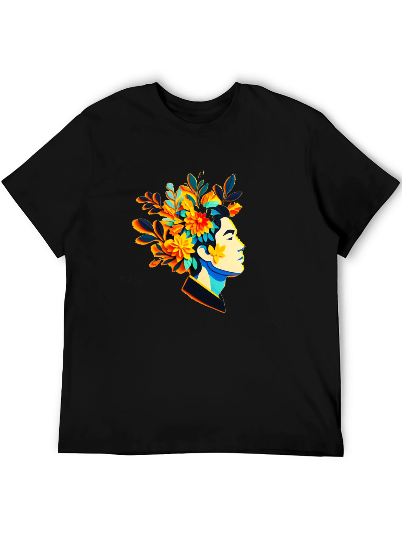 Black Floral Head T-Shirt - Unique Graphic Tee view 5