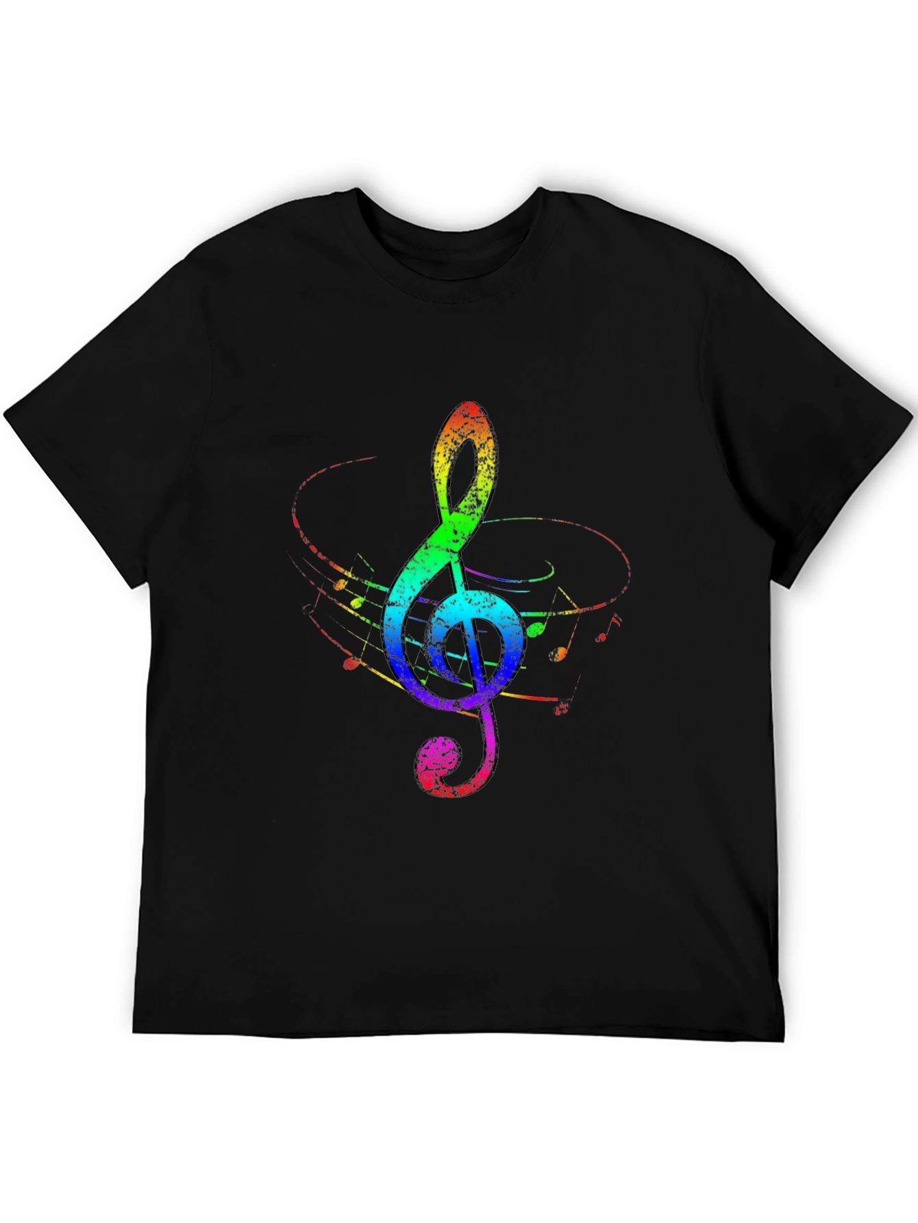 Black Rainbow Treble Clef Black T-Shirt view 5