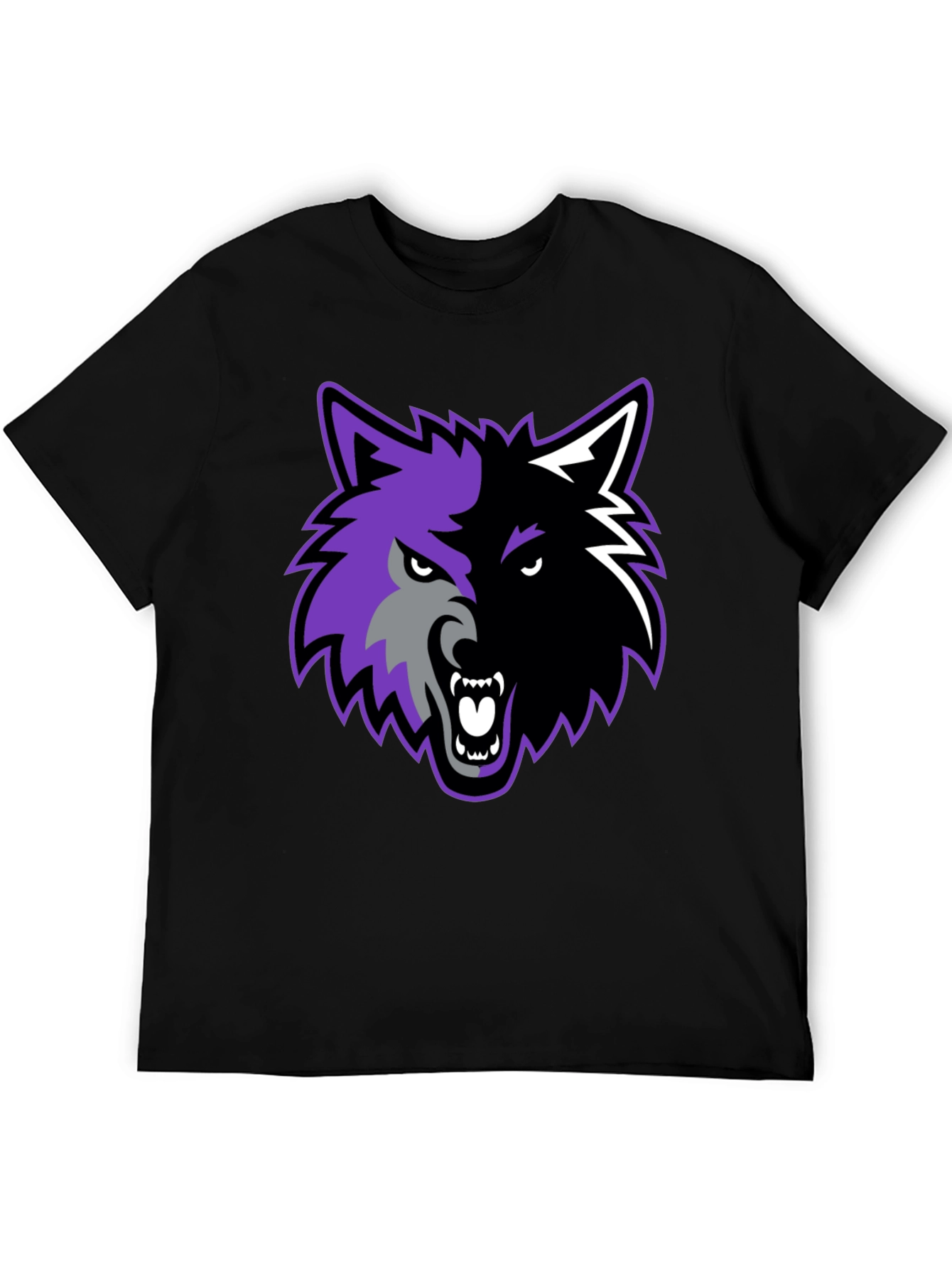 Black Two-Tone Wolf Graphic Tee view 5