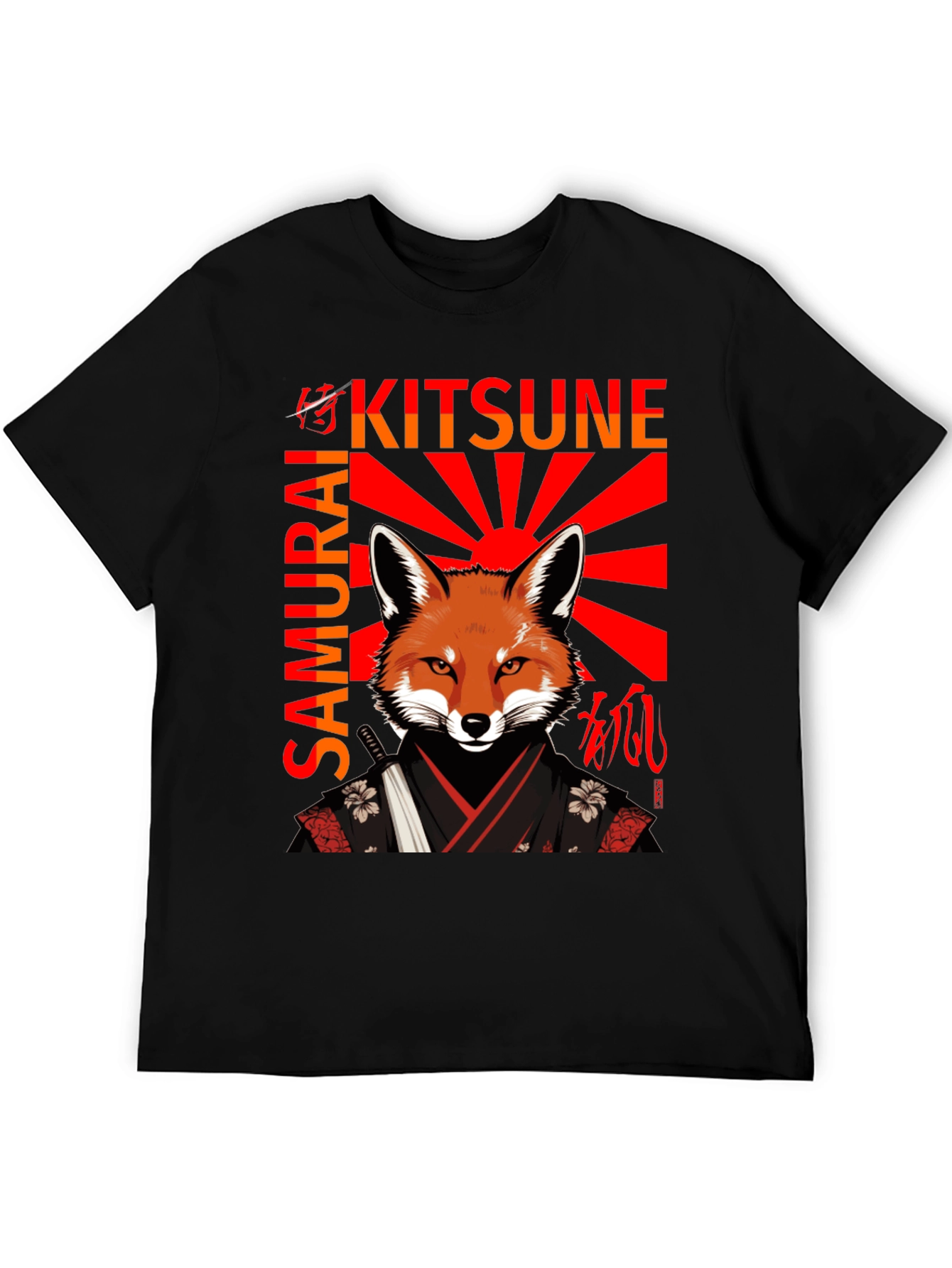 Black Samurai Kitsune T-Shirt Japanese Fox Warrior Design view 5