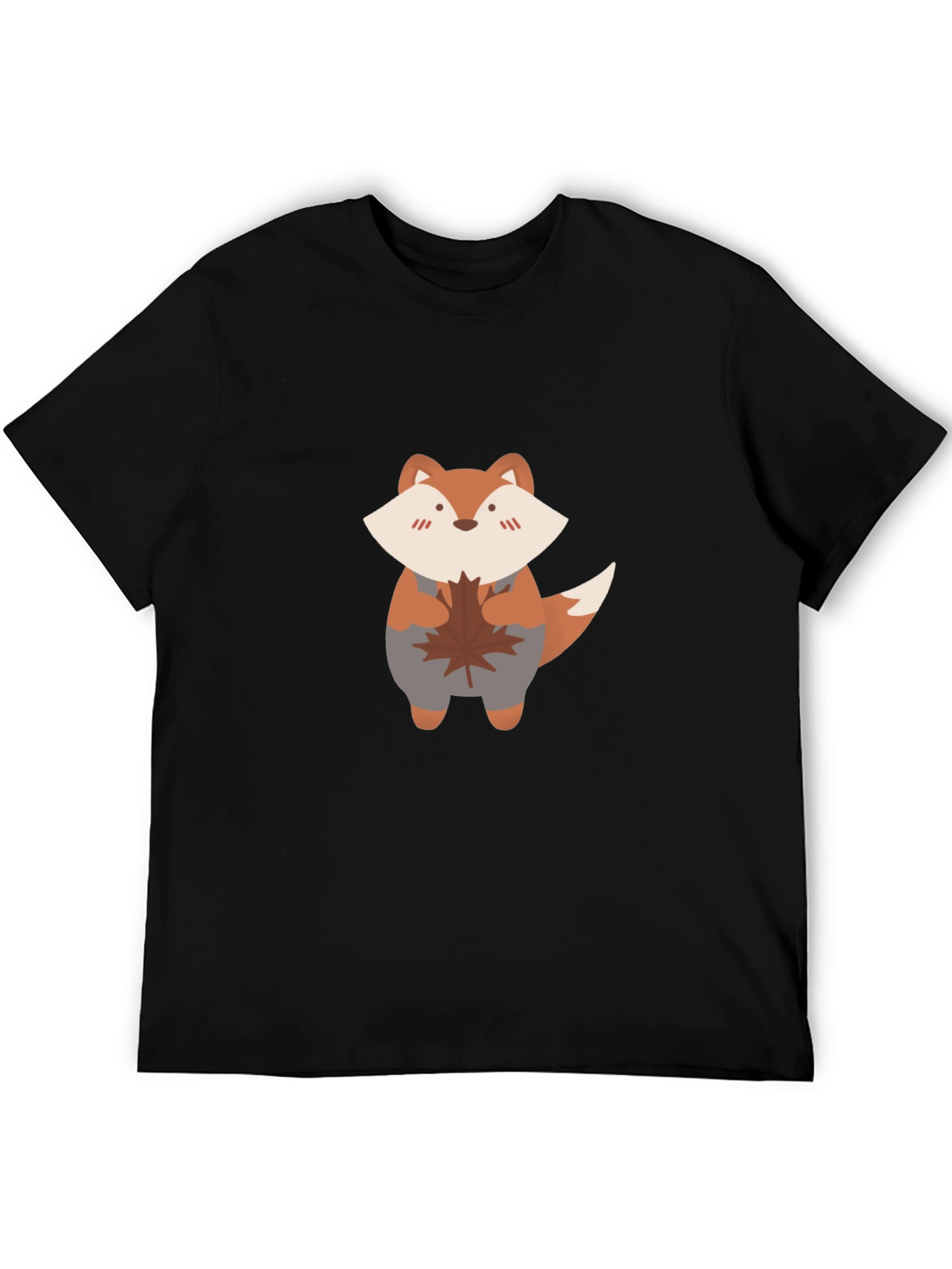 Black Cute Fox & Maple Leaf Black T-Shirt view 5