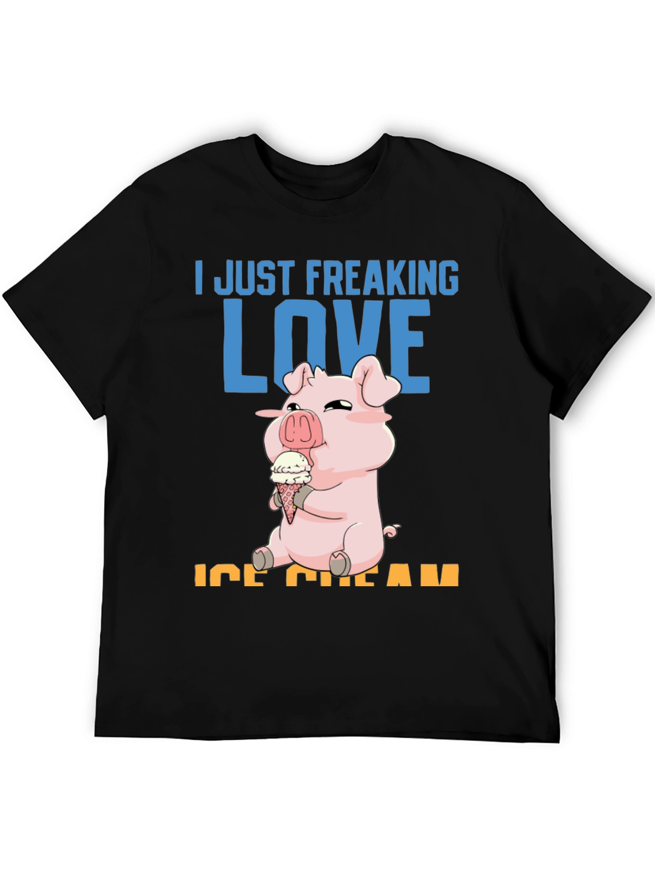Black I Just Freaking Love Ice Cream Pig T-Shirt view 5