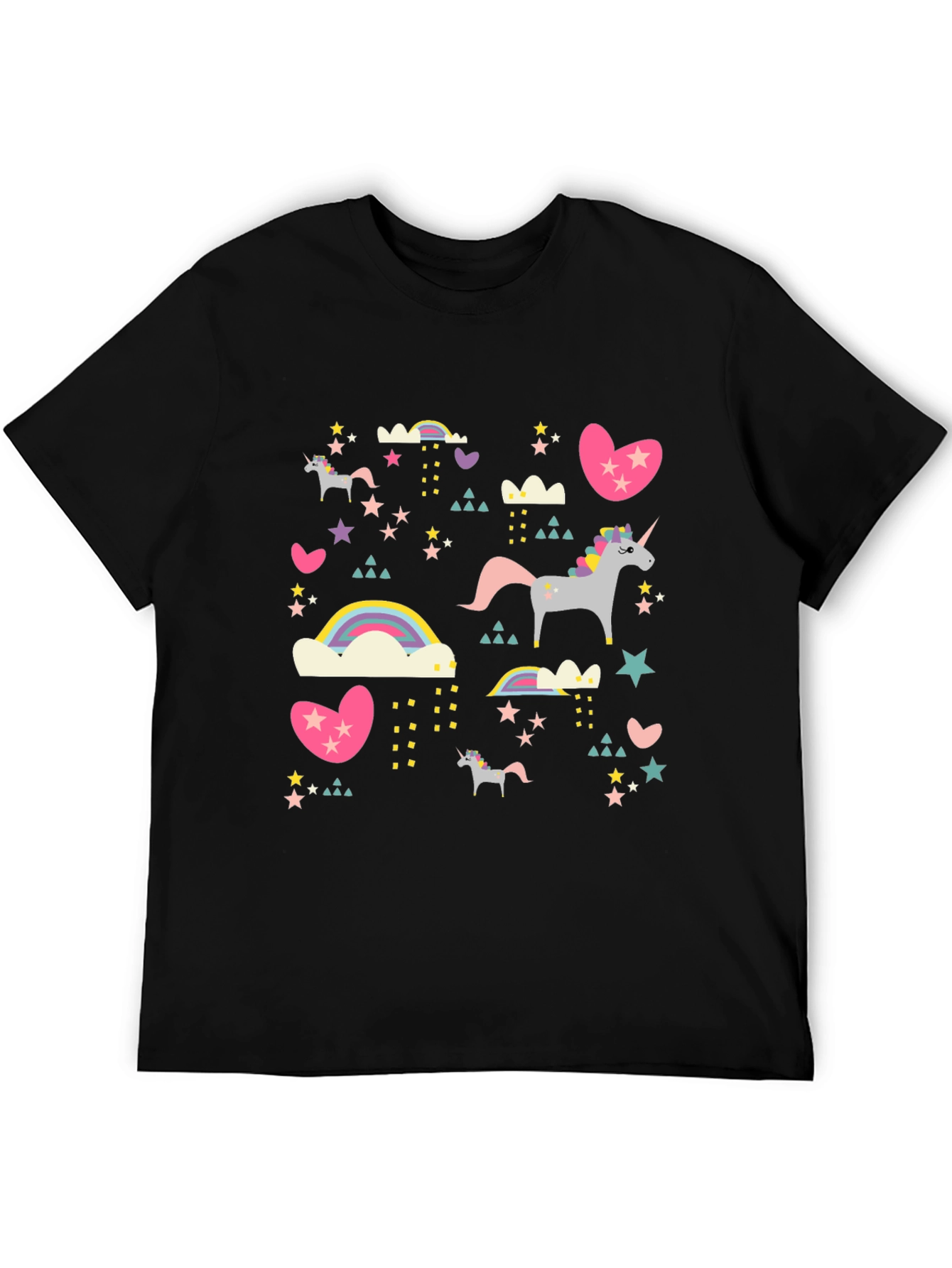 Black Unicorn & Rainbow Print Black T-Shirt view 5