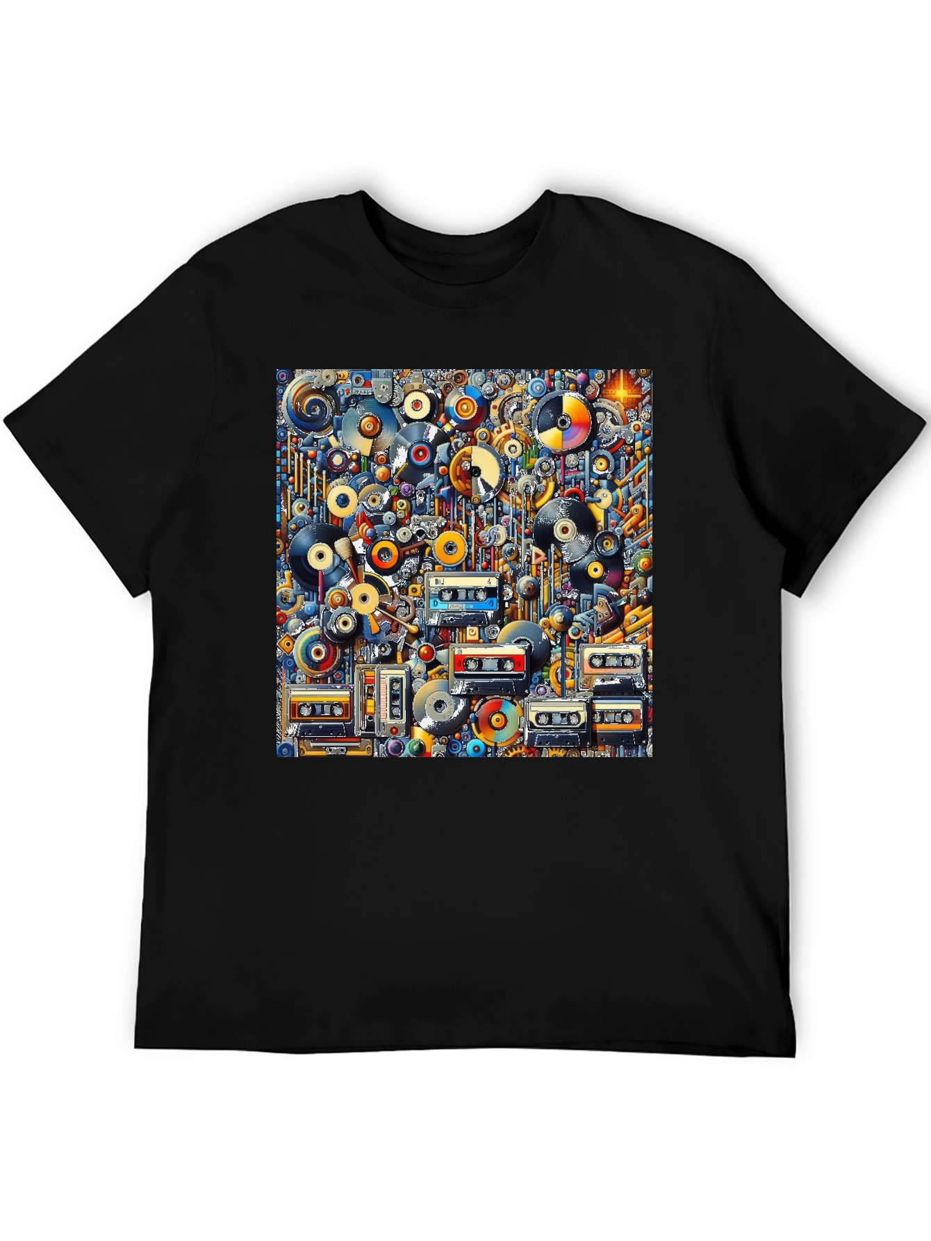 Black Retro Music T-Shirt: Vinyl, Cassettes, & Cool Design view 5