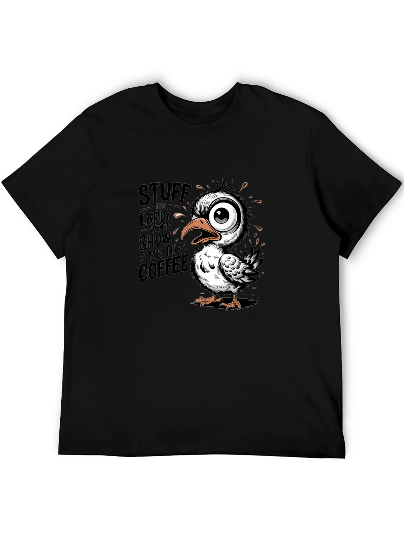 Black Funny Coffee Bird Graphic Black T-Shirt view 5