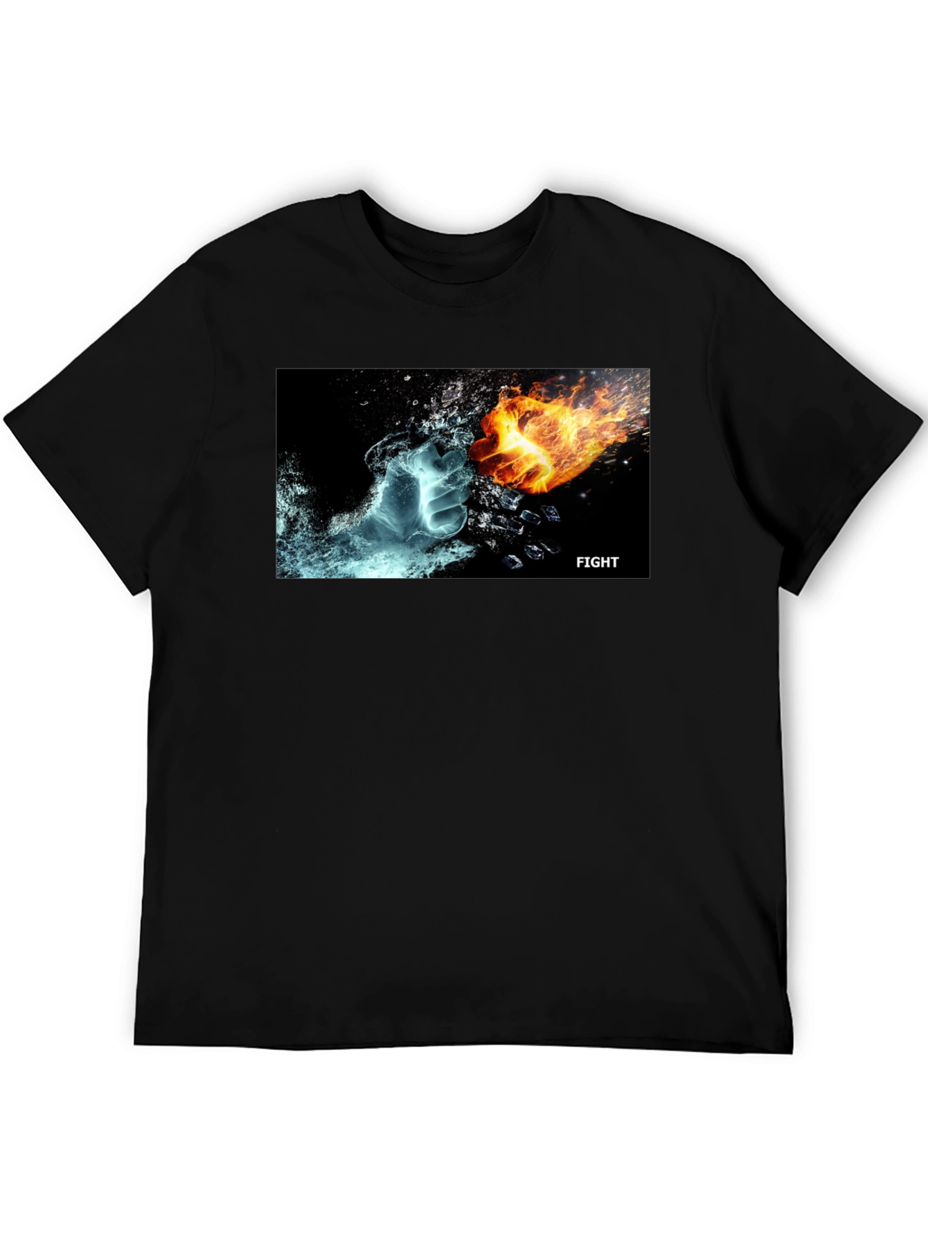 Black Fire & Ice Fight T-Shirt - Cool Graphic Tee view 5