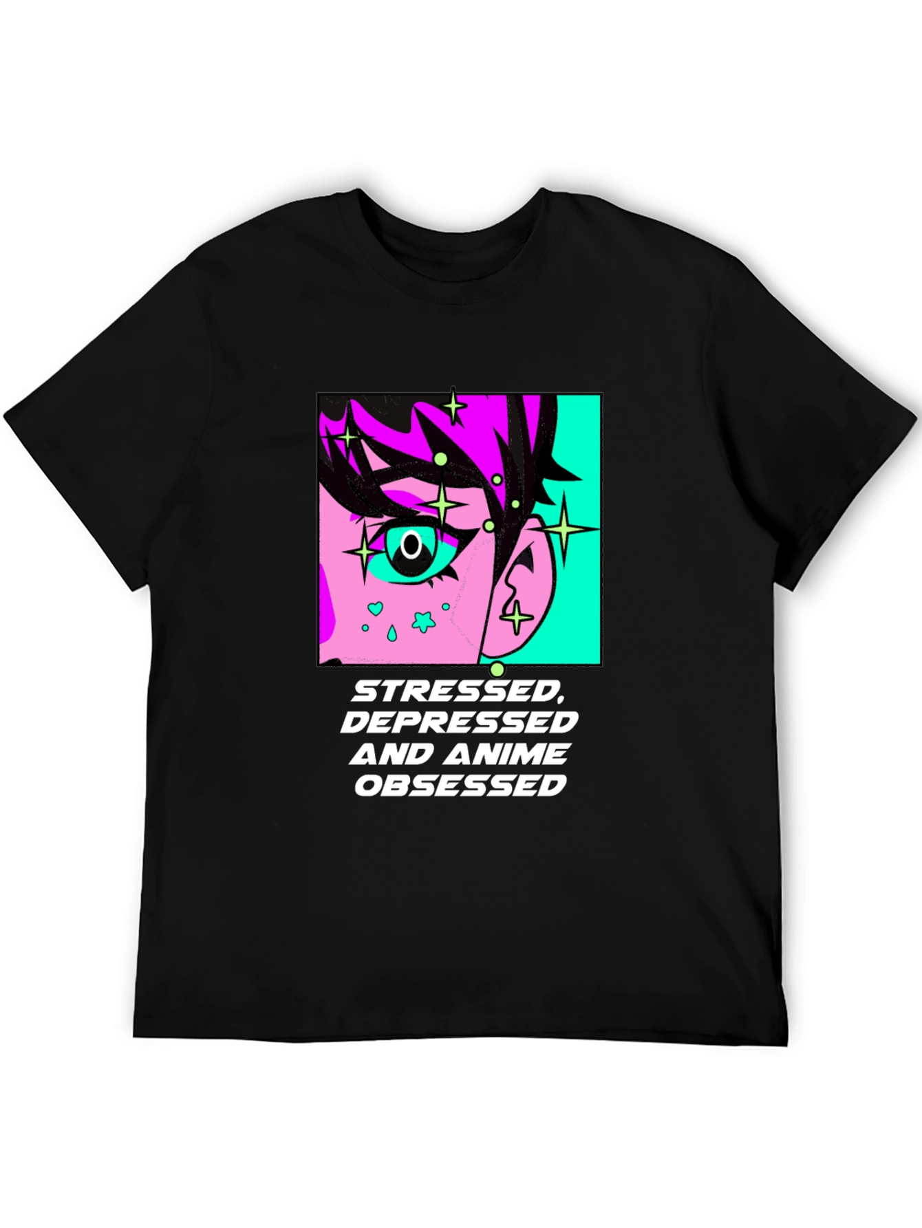 Black Stressed Depressed Anime Obsessed Black T-Shirt view 5