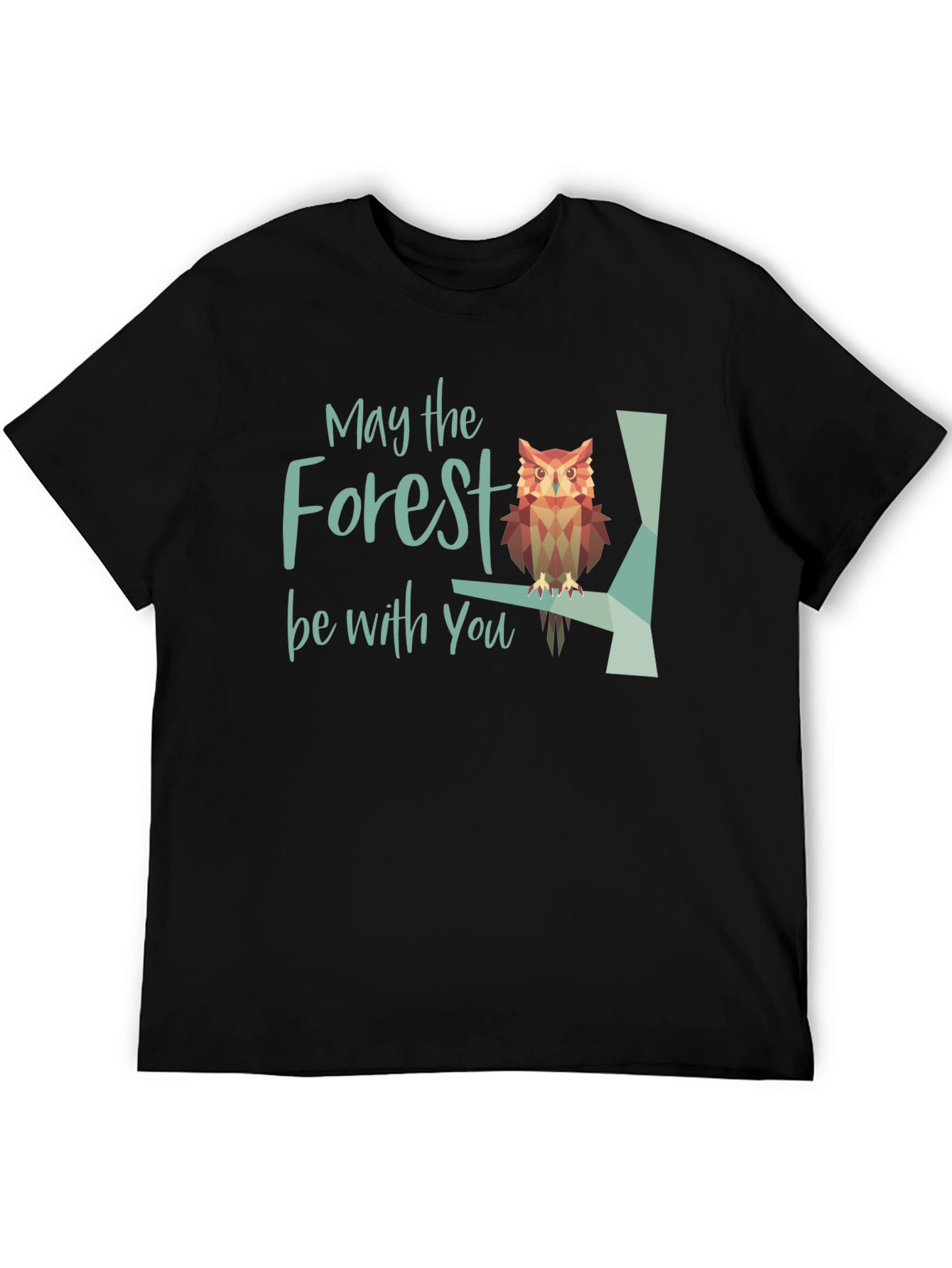 Black May the Forest Be With You Owl Graphic T-Shirt view 5