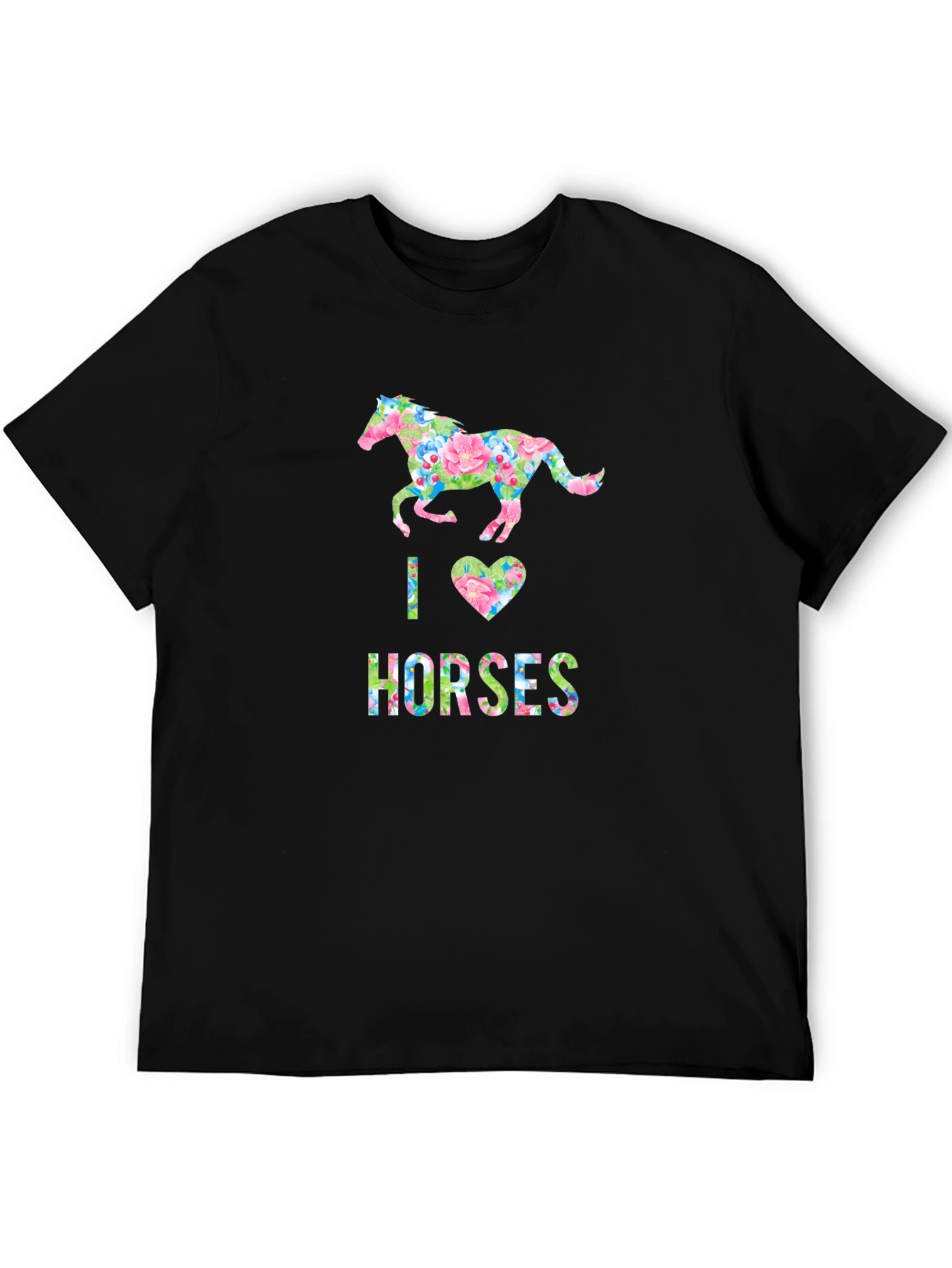 Black I Love Horses Floral Print T-Shirt view 5