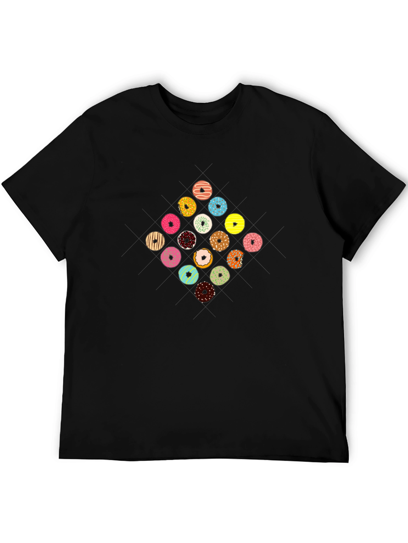Black Donut Pattern Black T-Shirt view 5