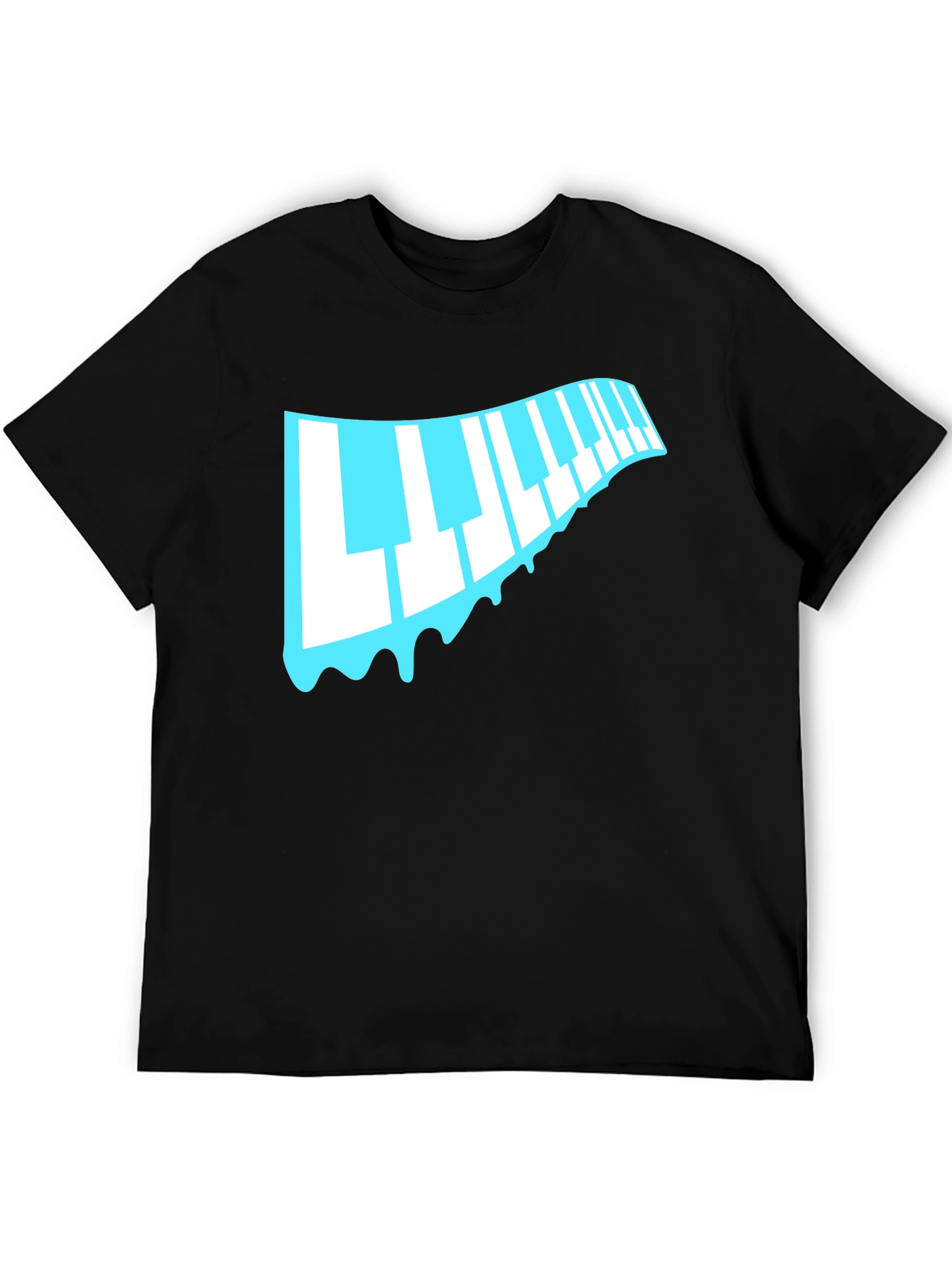 Black Cool Piano Keys Drip Graphic Black T-Shirt view 5