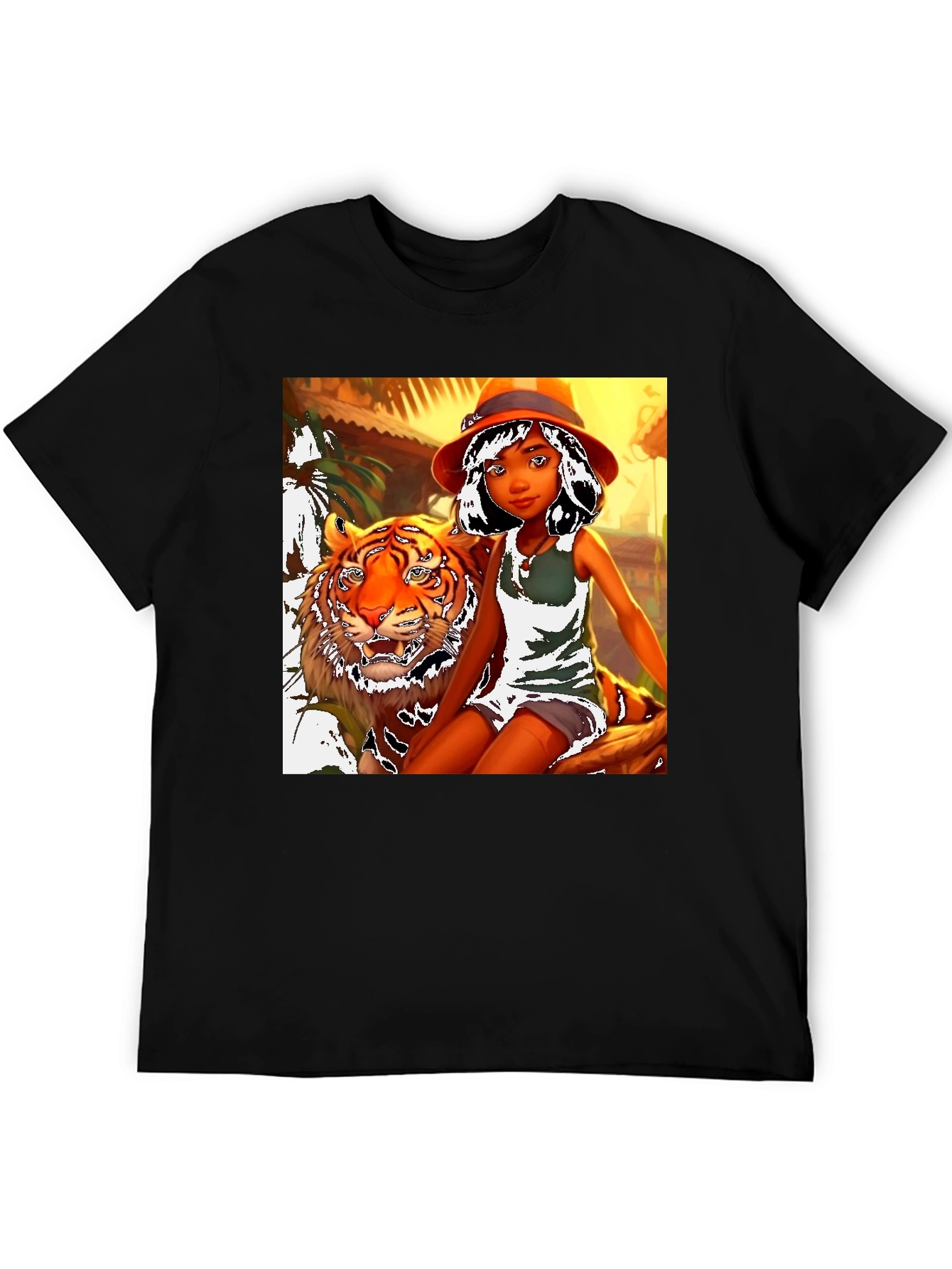 Black Jungle Girl & Tiger Graphic Tee view 5