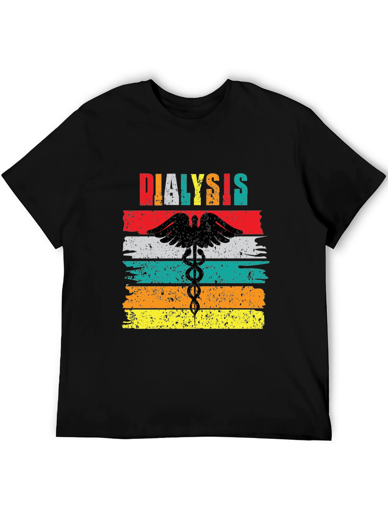 Black Dialysis Caduceus Retro Style T-Shirt view 5