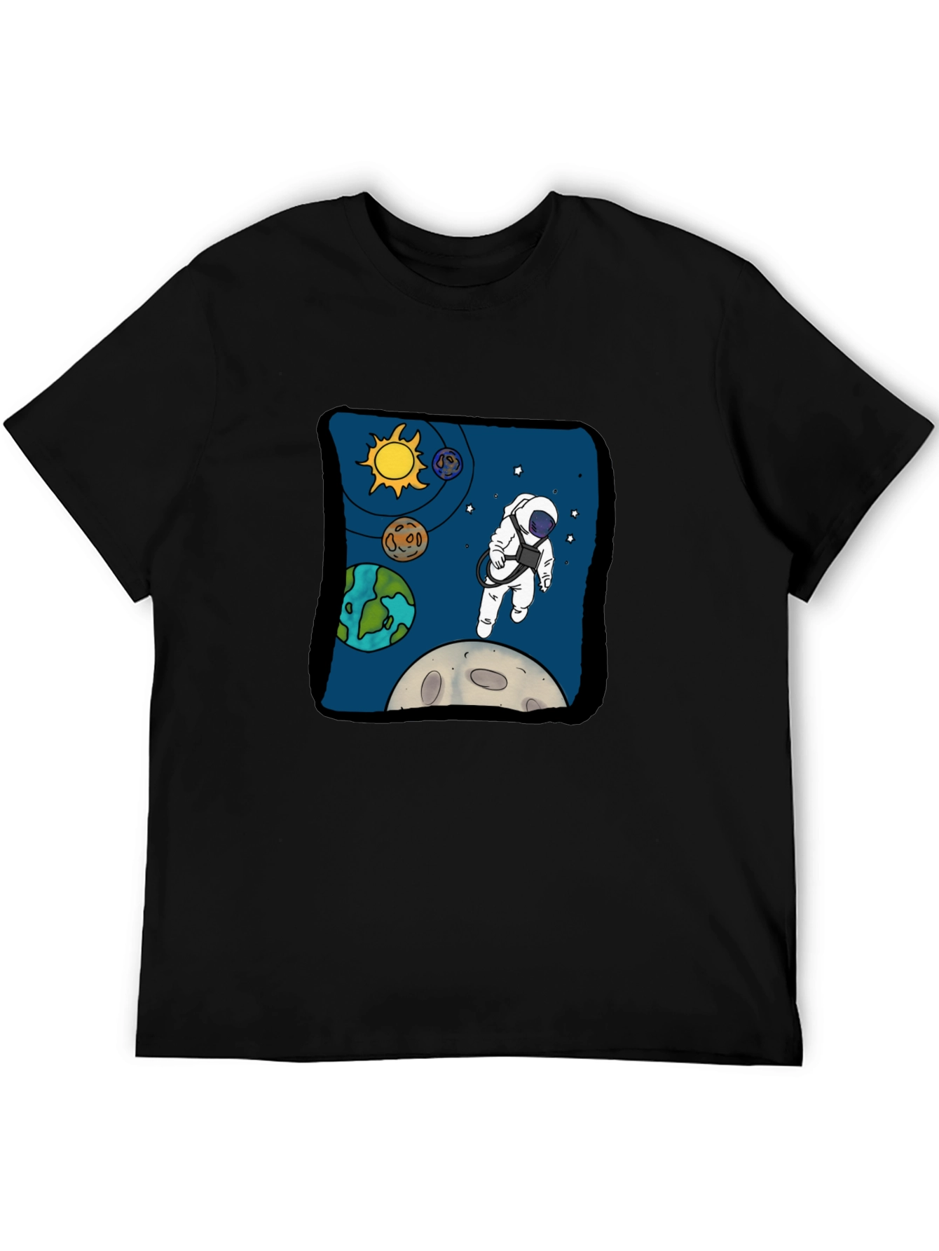Black Astronaut in Space Graphic Tee - Cool Black T-Shirt view 5