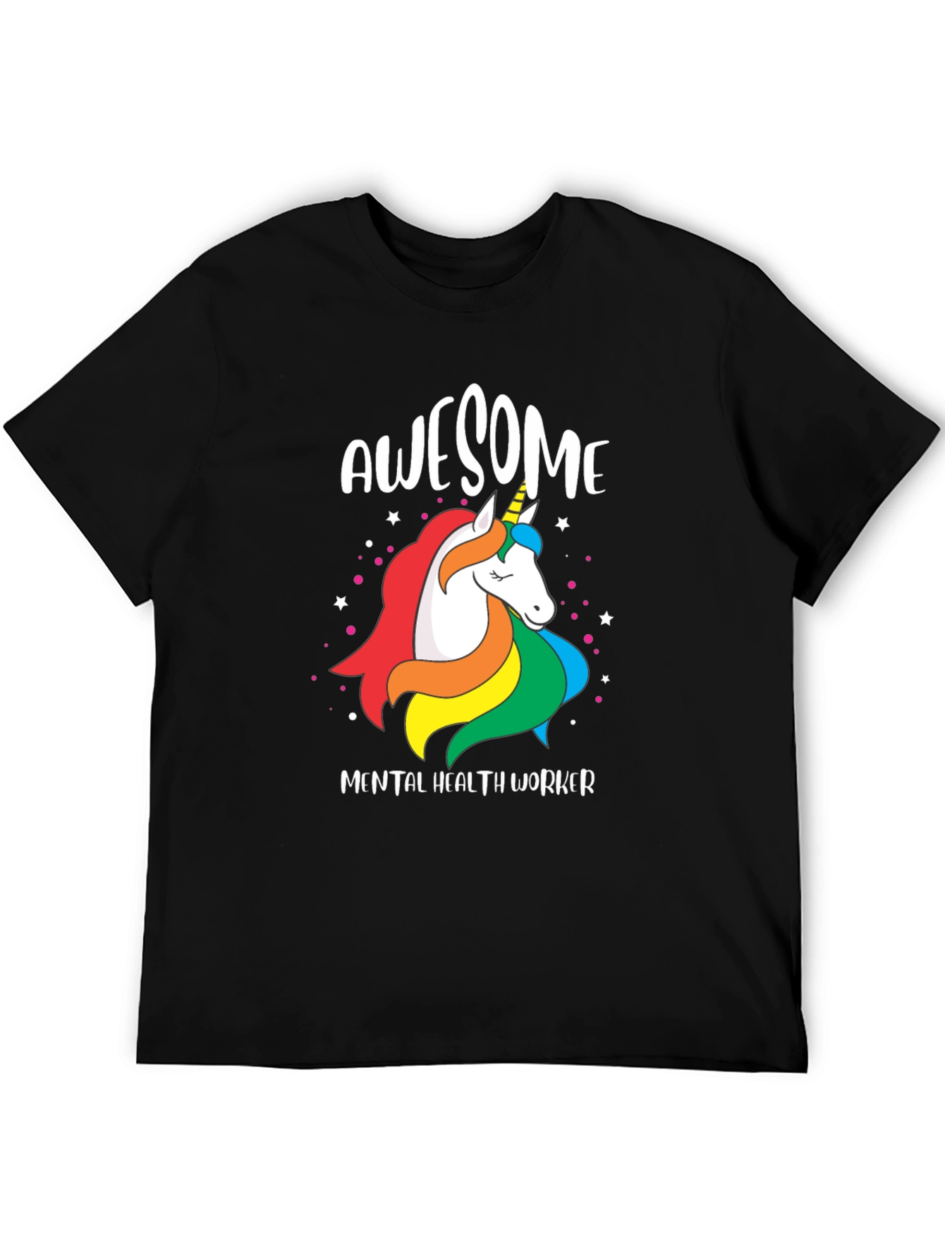 Black Awesome Mental Health Worker Unicorn T-Shirt view 5