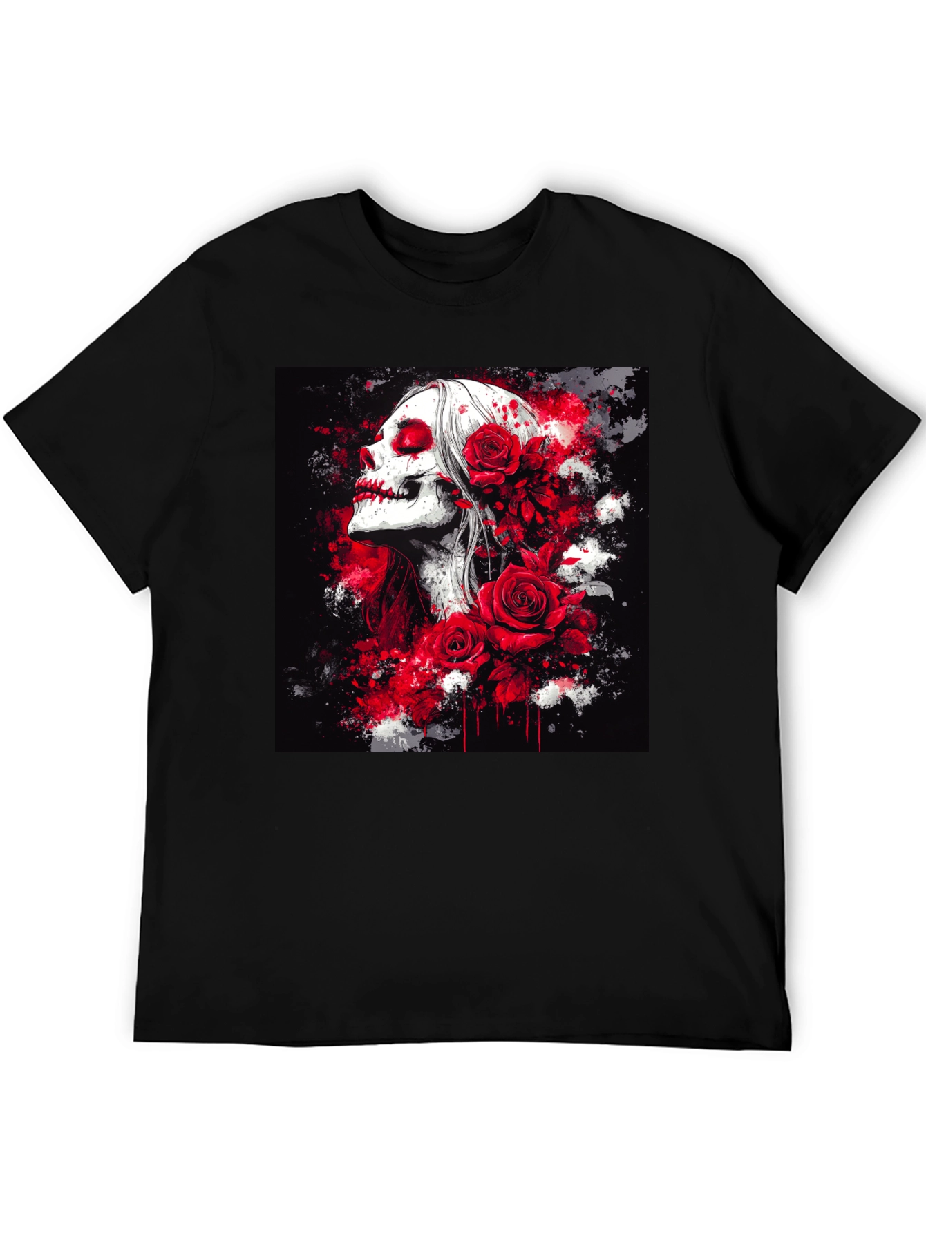 Black Skull & Roses Graphic Tee view 5
