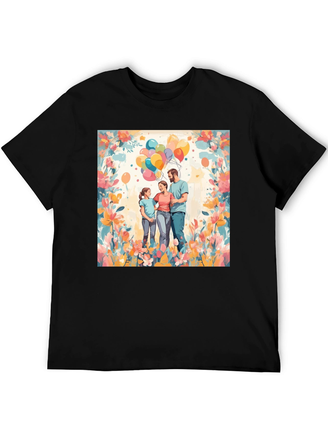Black Family Balloon Art Black T-Shirt view 5