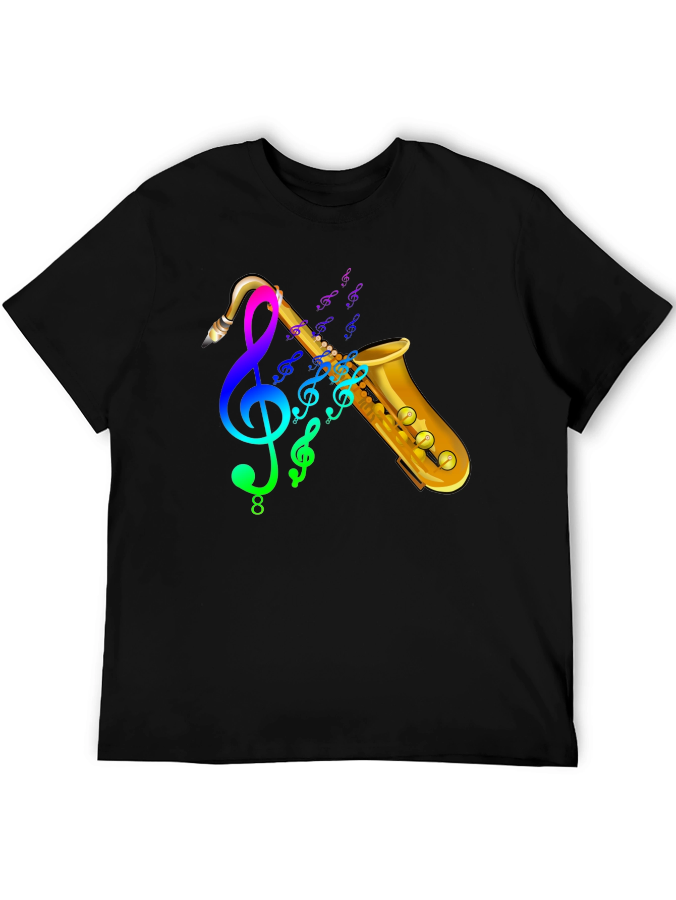 Black Saxophone & Music Notes Graphic Black T-Shirt view 5