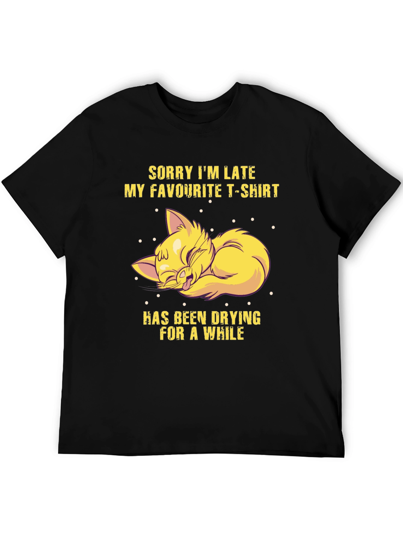 Black Funny Cat T-Shirt - Sorry I'm Late view 5