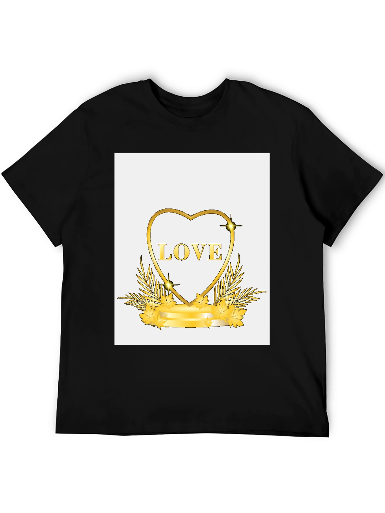 Black Golden Love Heart Graphic Black T-Shirt view 5