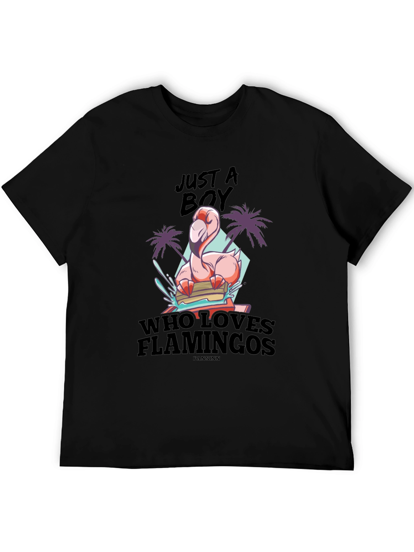 Black Just A Boy Who Loves Flamingos Black T-Shirt view 5