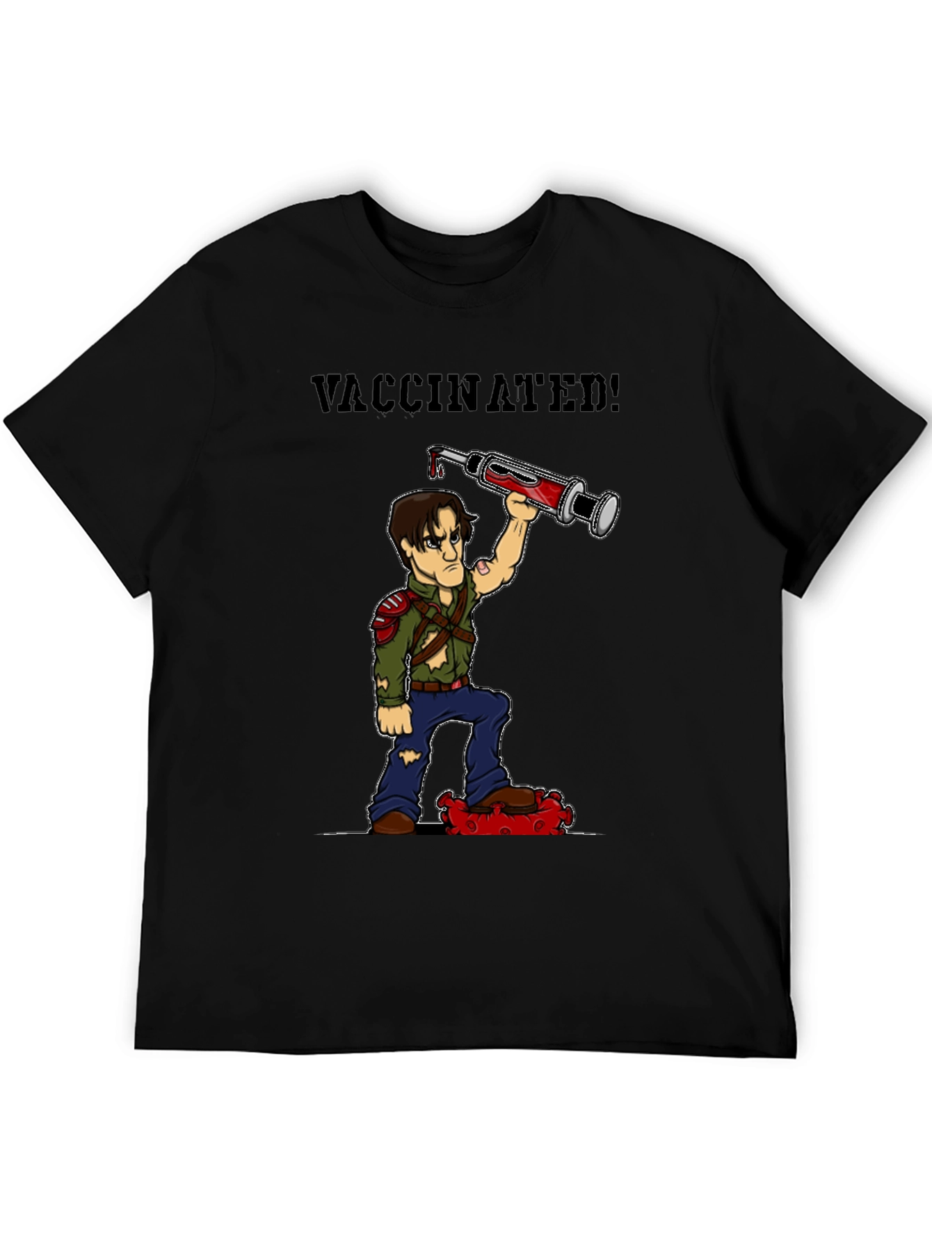 Black Vaccinated Zombie T-Shirt: Virus Slayer view 5