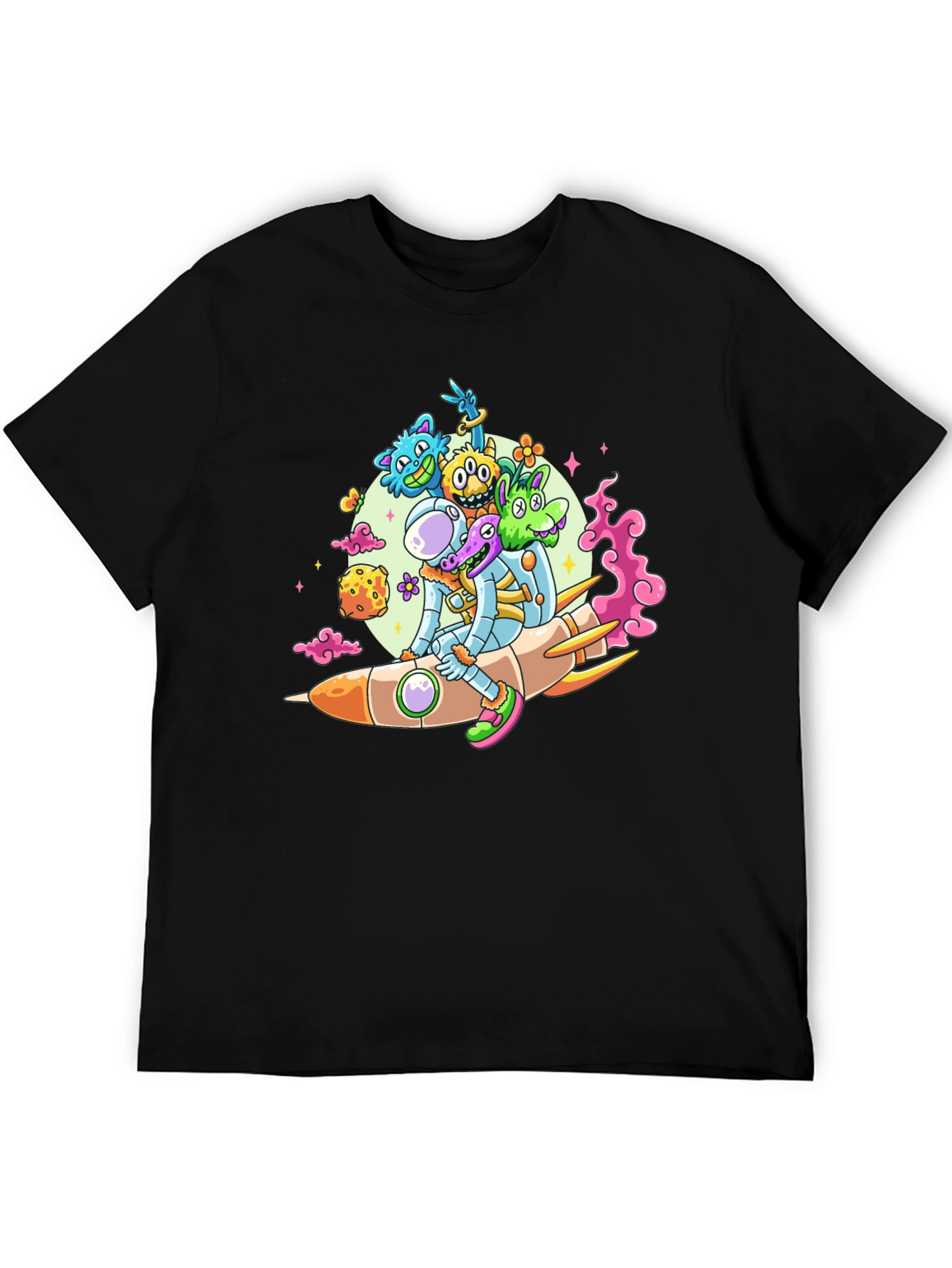 Black Astronaut & Alien Rocket Ride Graphic Tee - Black view 5