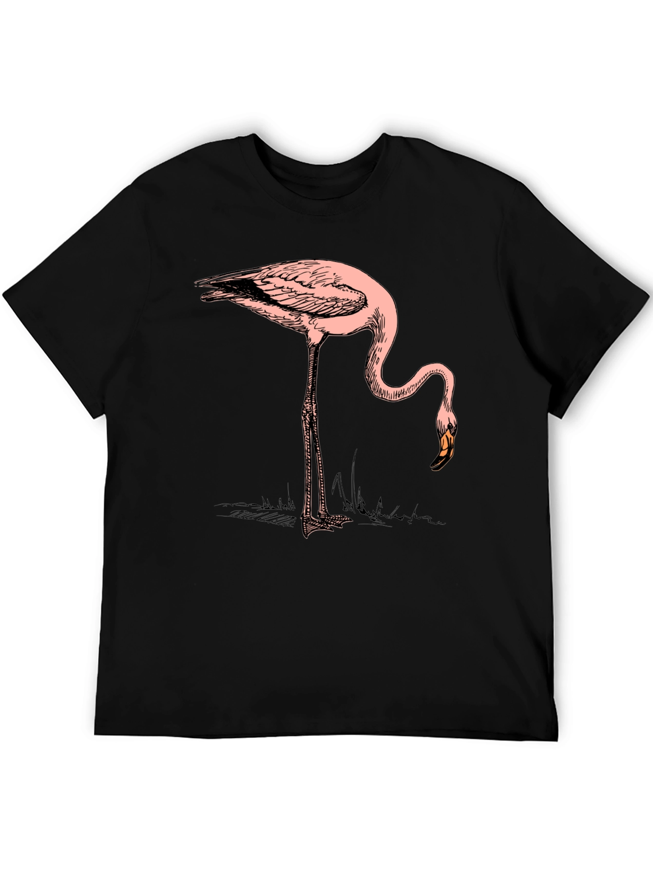 Black Cool Flamingo Graphic Print Black T-Shirt view 5