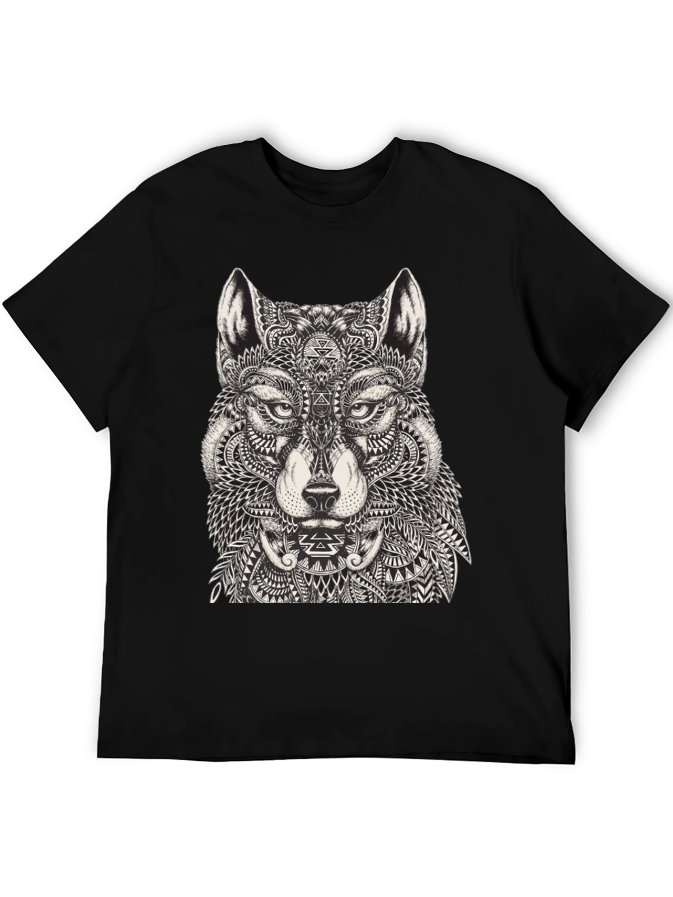 Black Wolf Graphic Print Black T-Shirt for Men view 5
