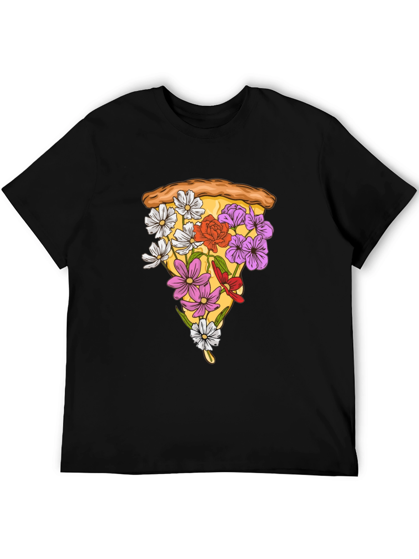 Black Floral Pizza Slice Graphic Tee - Unique Style view 5