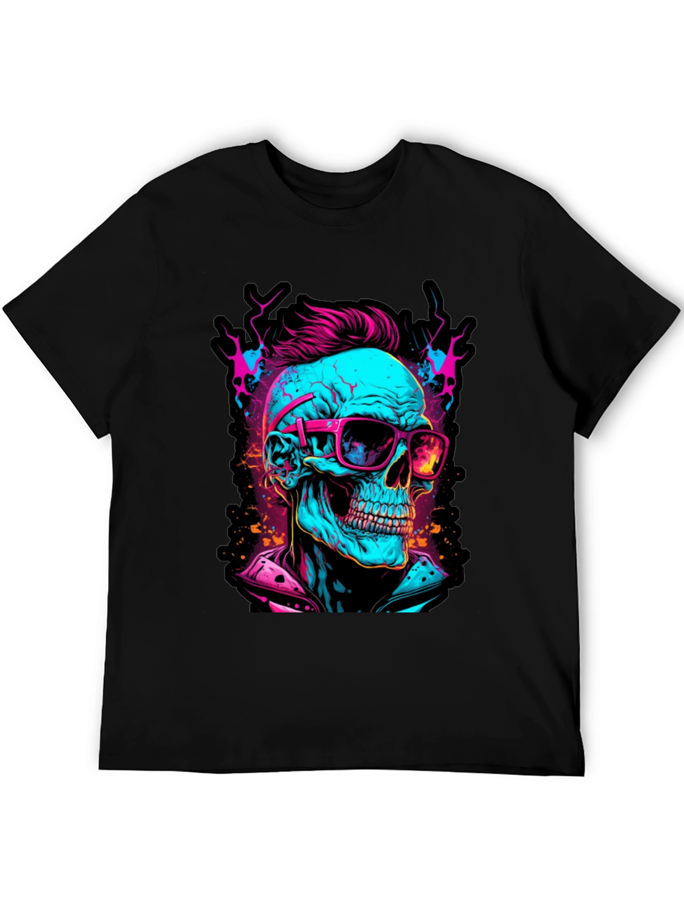 Black Neon Skull Graphic T-Shirt view 5